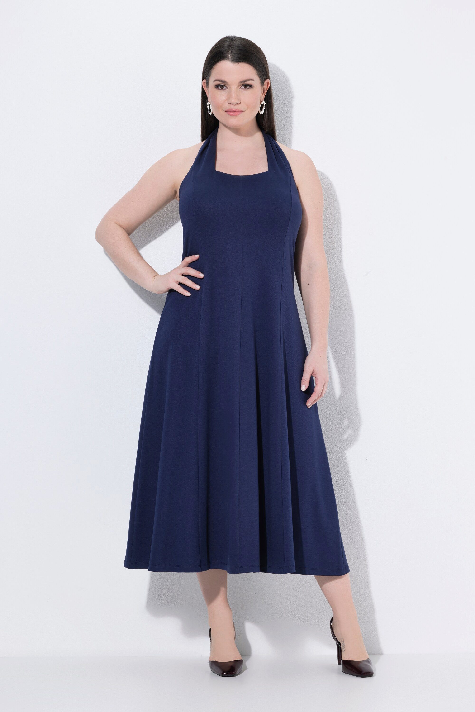 Ulla Popken Jerseykleid Punto-Kleid Neckholder Carré-Ausschnitt ärmellos