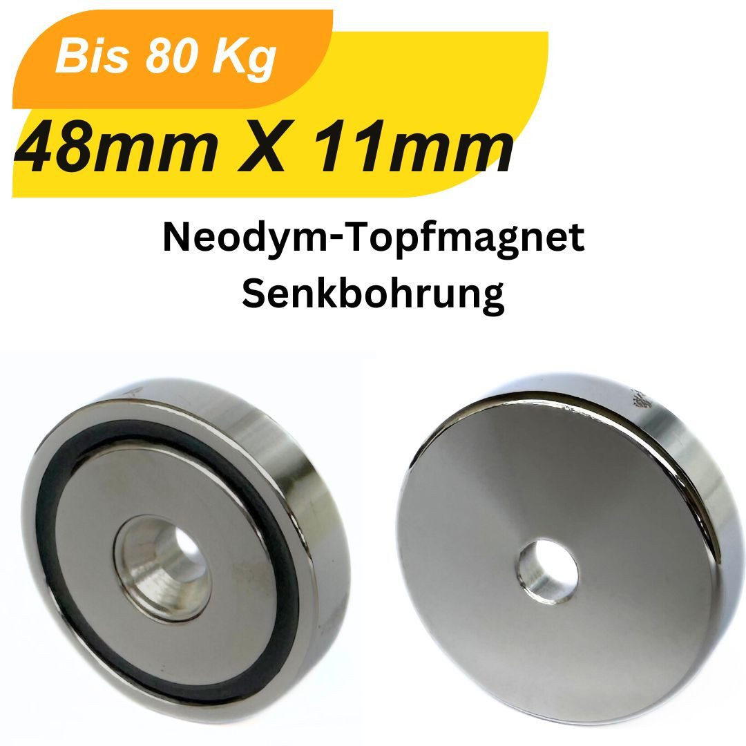 Magnet Neodym Magnete mit Loch Bohrung Senkung48x11mm Magnet zum schrauben (1-St)