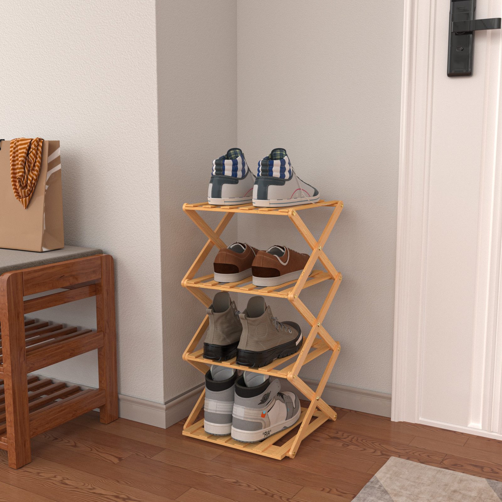 JEOBEST Schuhregal Faltbares Schuhregal aus Bambus günstig online kaufen