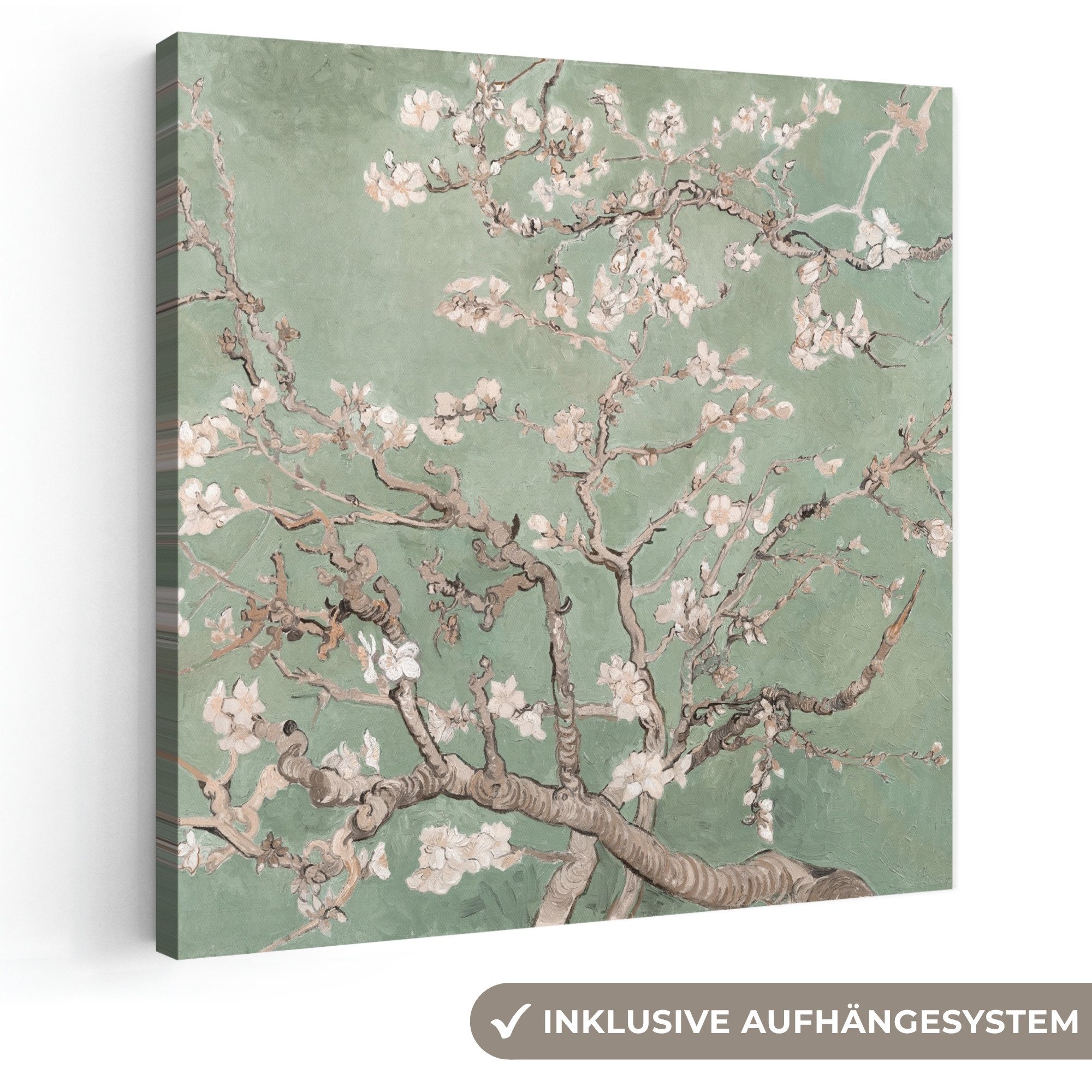 OneMillionCanvasses® Leinwandbild Mandelblüte - Kunst - Van Gogh - Grün, Fotodruck (1 St), Wandbild, Deko Schlafzimmer Wohnzimmer Flur 20x20 cm