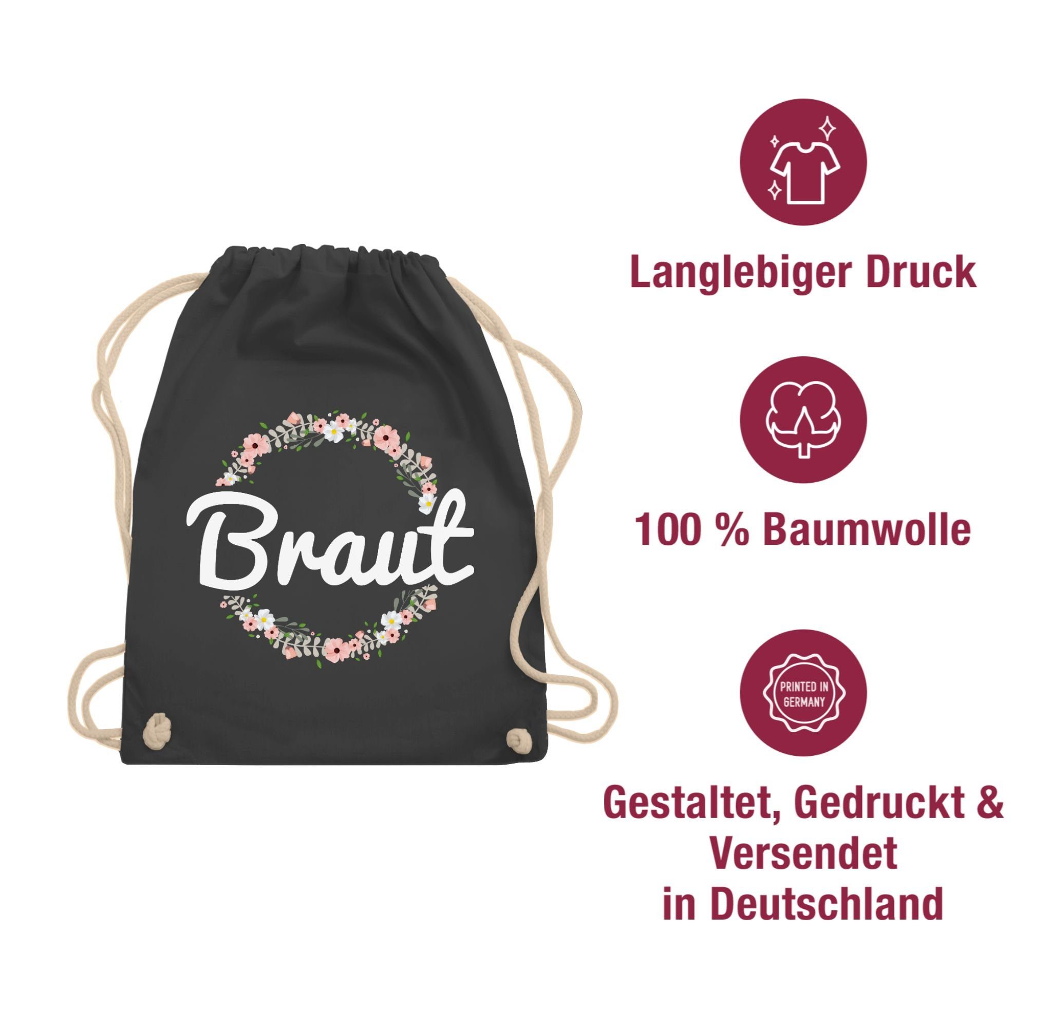 03 JGA Blumenkranz, Dunkelgrau Junggesellenabschied Shirtracer Braut Frauen Turnbeutel