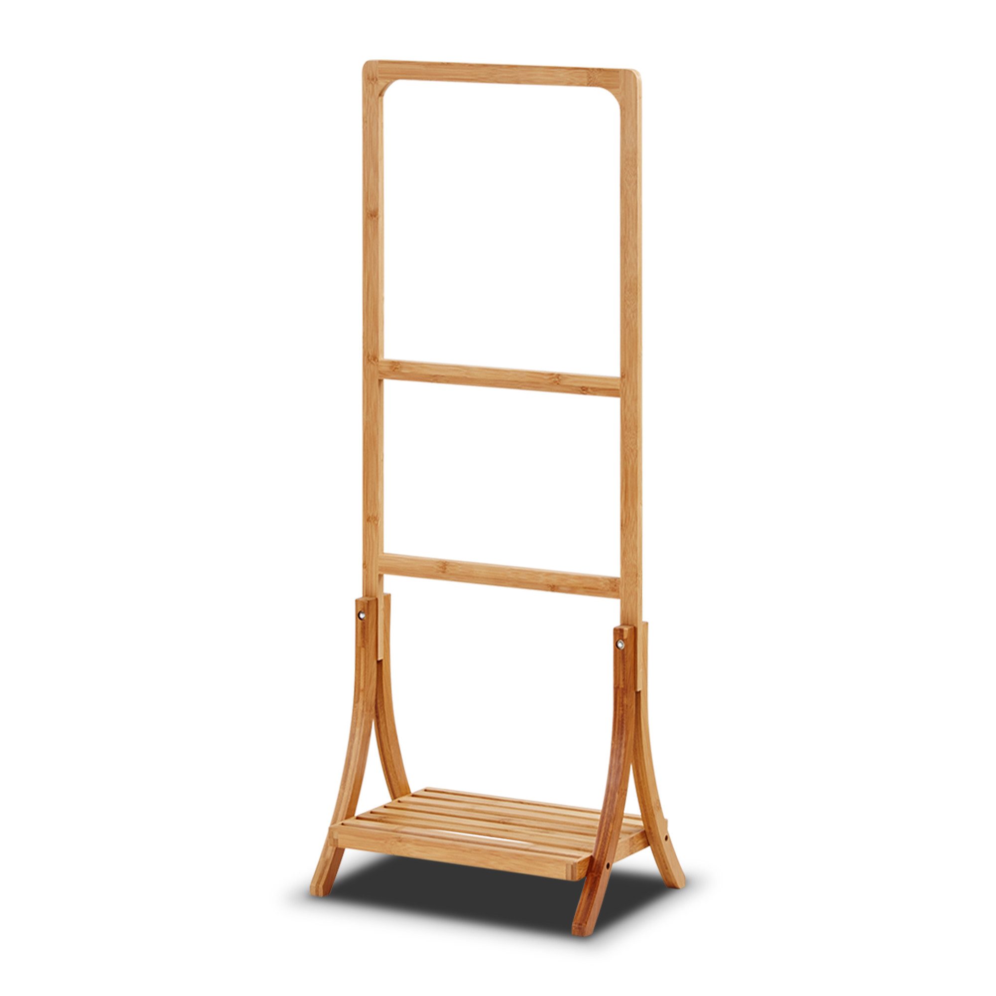 KHG Herrendiener aus Bambus Echtholz für Kleidung, (Stummer Diener, Sackohalter mit Hosenbügel sowie Schuhablage)