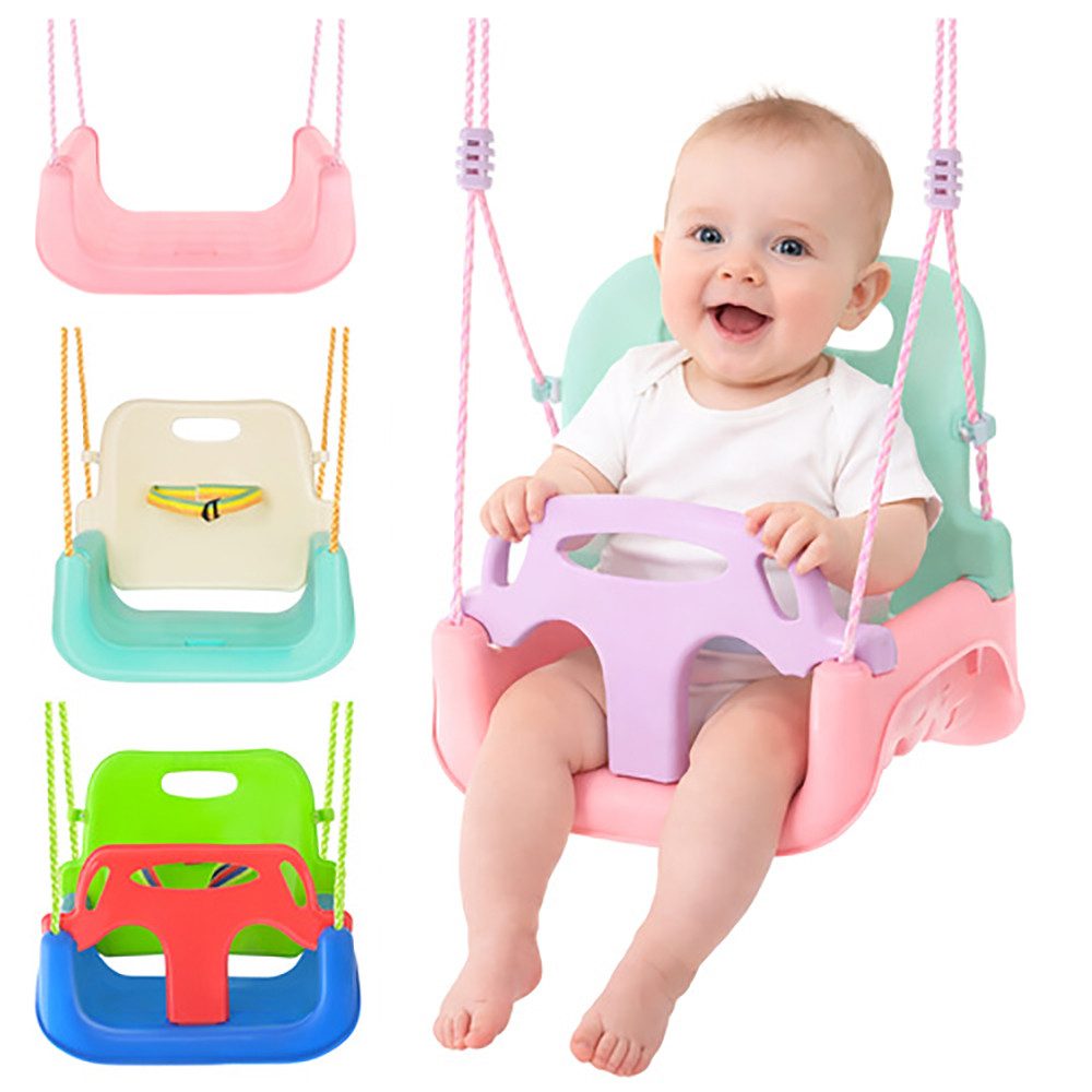 KRUZZEL Einzelschaukel 3-in-1 Kinderschaukel, bunt, an Seilen, für Haus und Garten, bis 30 kg, 3 Farben zur Auswahl & verstellbarer Rückenlehnengurt & rutschfest