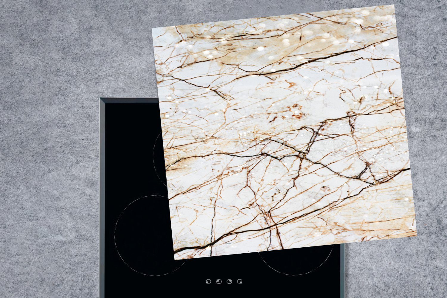 MuchoWow Herdblende-/Abdeckplatte Marmor - - küche (1 78x78 cm, Ceranfeldabdeckung, Braun Vinyl, tlg), für Arbeitsplatte Weiß