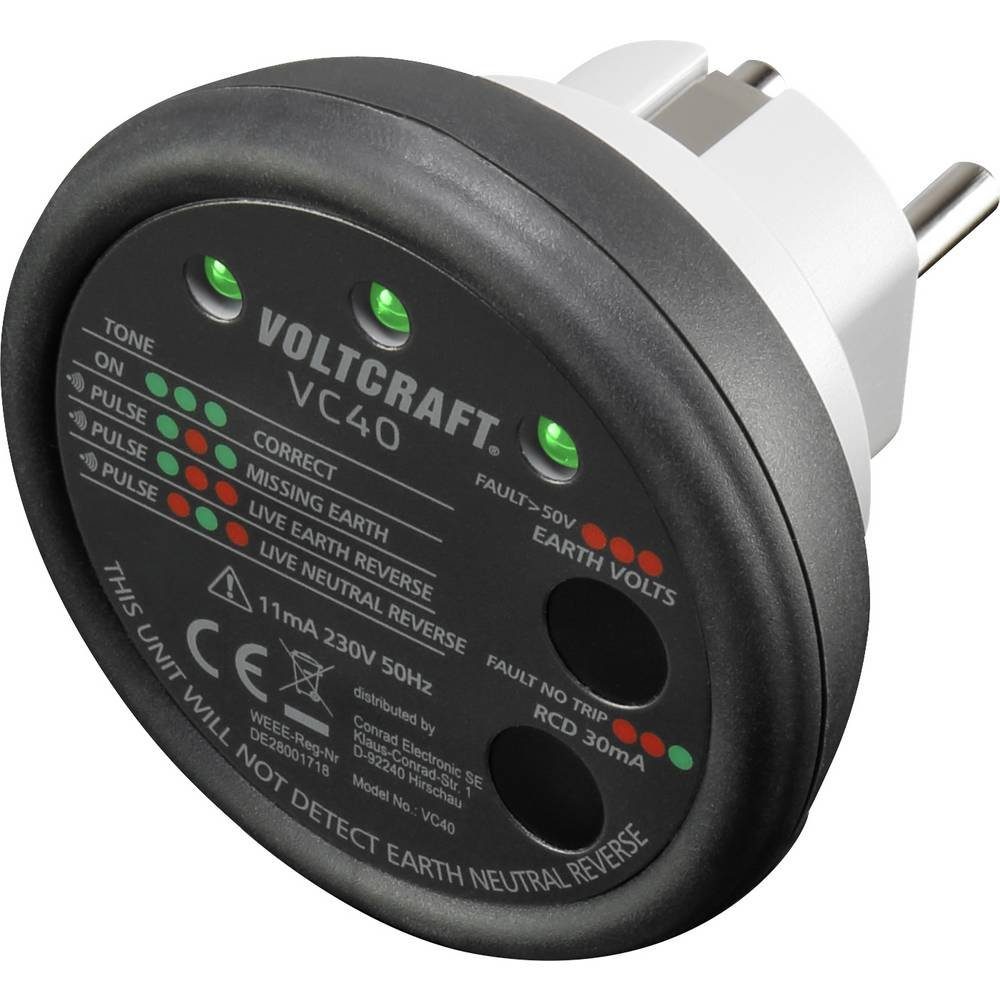 VOLTCRAFT Spannungsprüfer Steckdosentester VC40