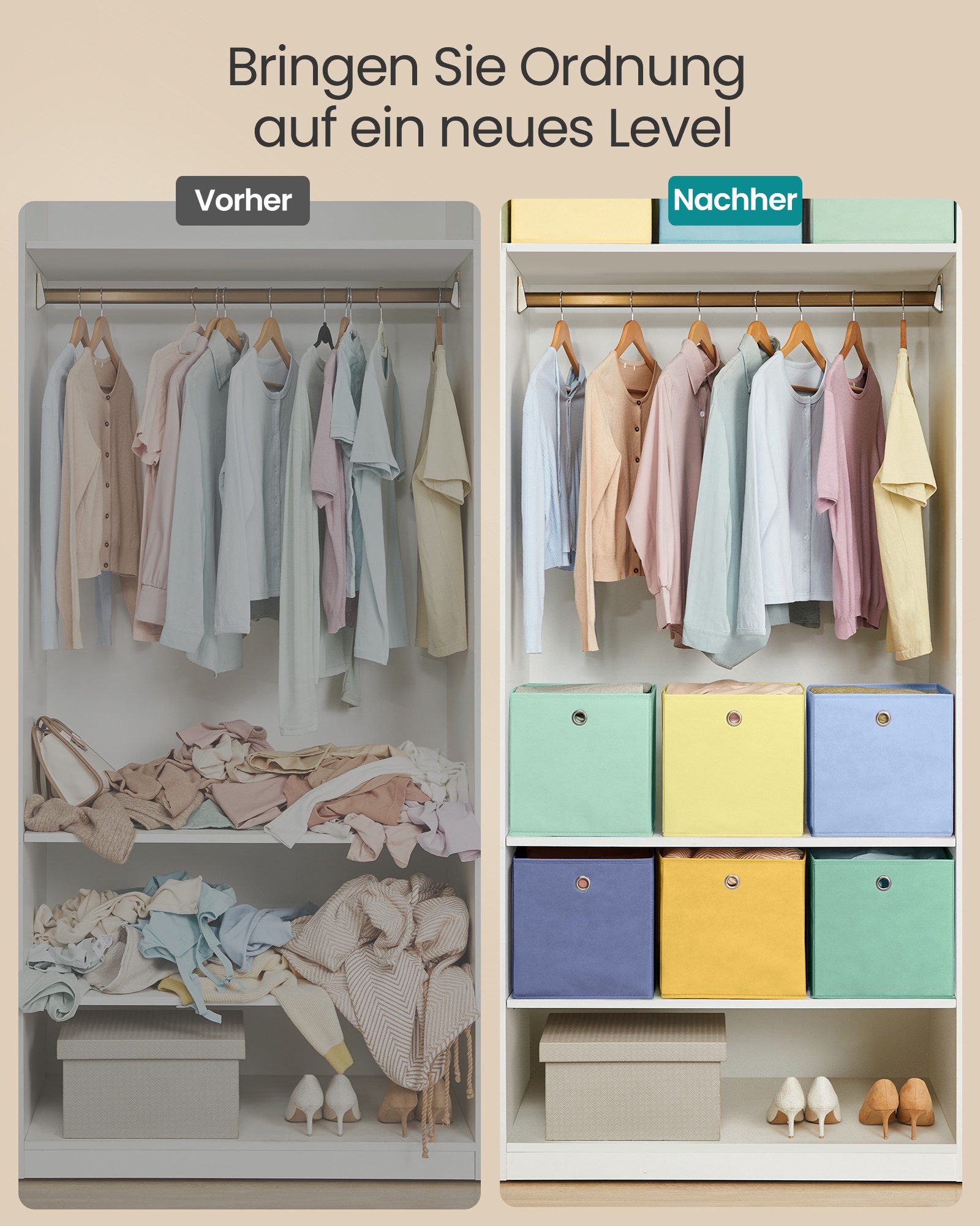 SONGMICS Aufbewahrungsbox Ordnungsboxen, geruchsneutral, Faltbox, für Schlafzimmer, Wohnzimmer, Stoffbox, für Würfelregal, 30 x 30 x 30 cm – Bild 5 von 5