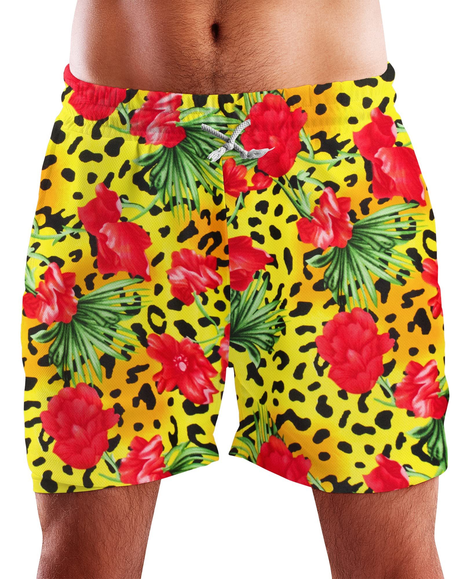 King Kameha Badeshorts Leopard Flowers Hawaii Bade-Shorts Mesh-Einsatz Verschluss Kordelzug Mit integriertem Mesh-Innenslip für extra Komfort