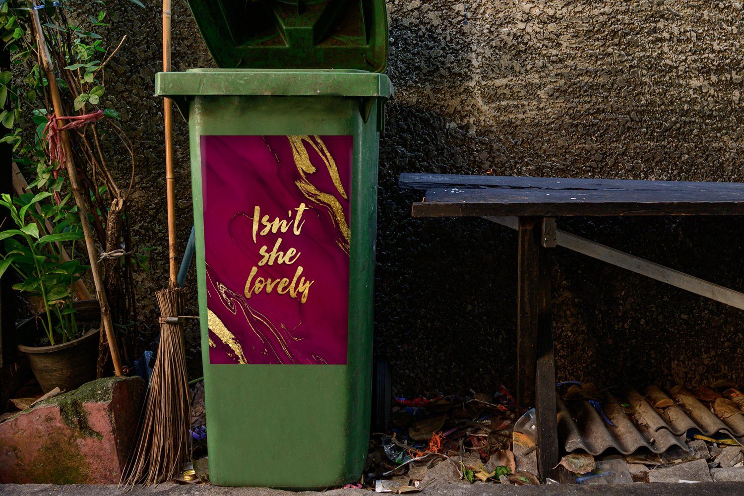 Container, - (1 Wandsticker Rosa MuchoWow Gold St), Mülltonne, Mülleimer-aufkleber, - - Sticker, Marmor Abfalbehälter Wunderschön