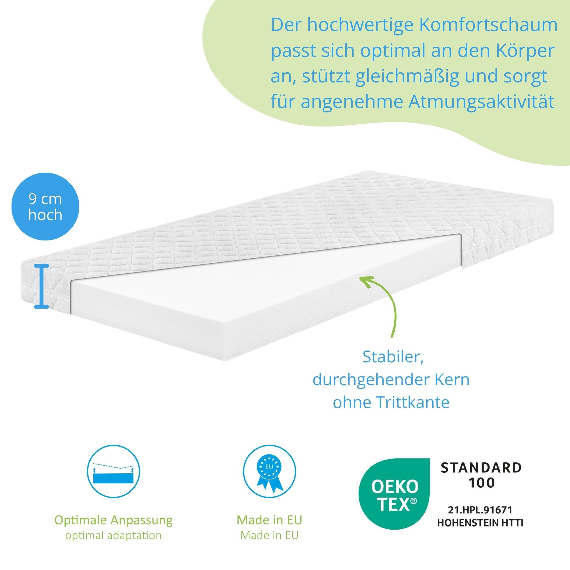 Babymatratze Little Dreams, Bodyprotect, 9 cm hoch, Made in EU – Bild 4 von 5