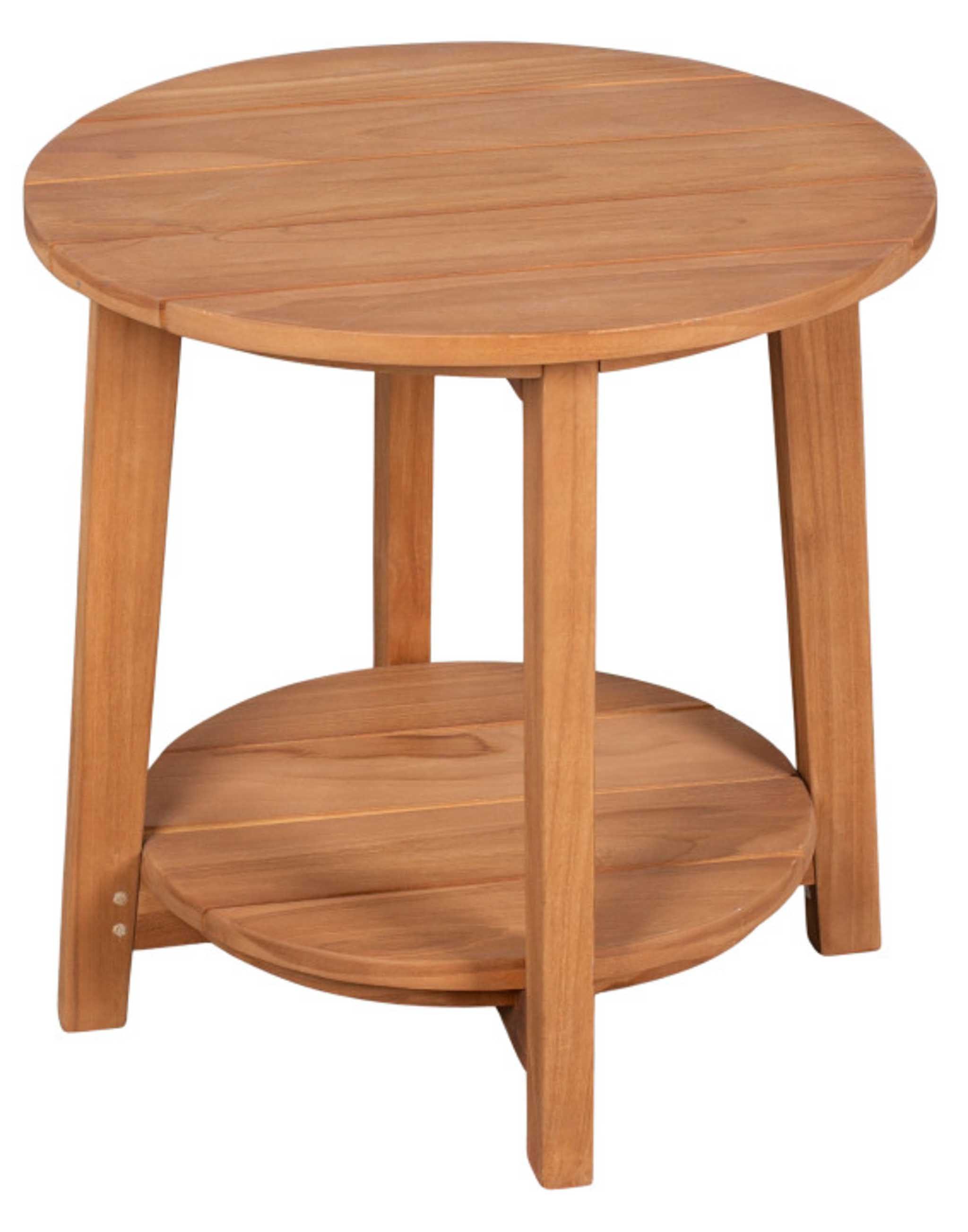 MR.DEKO Gartentisch Milton rund Ø50 cm Teakholz Natur für Garten und Balkon (Ideal zu Deckchairs kombinierbar – für drinnen & draußen geeignet, 1-St), Plantagen-Teak Vollholz – wetterfest, vielseitig, leicht montierbar