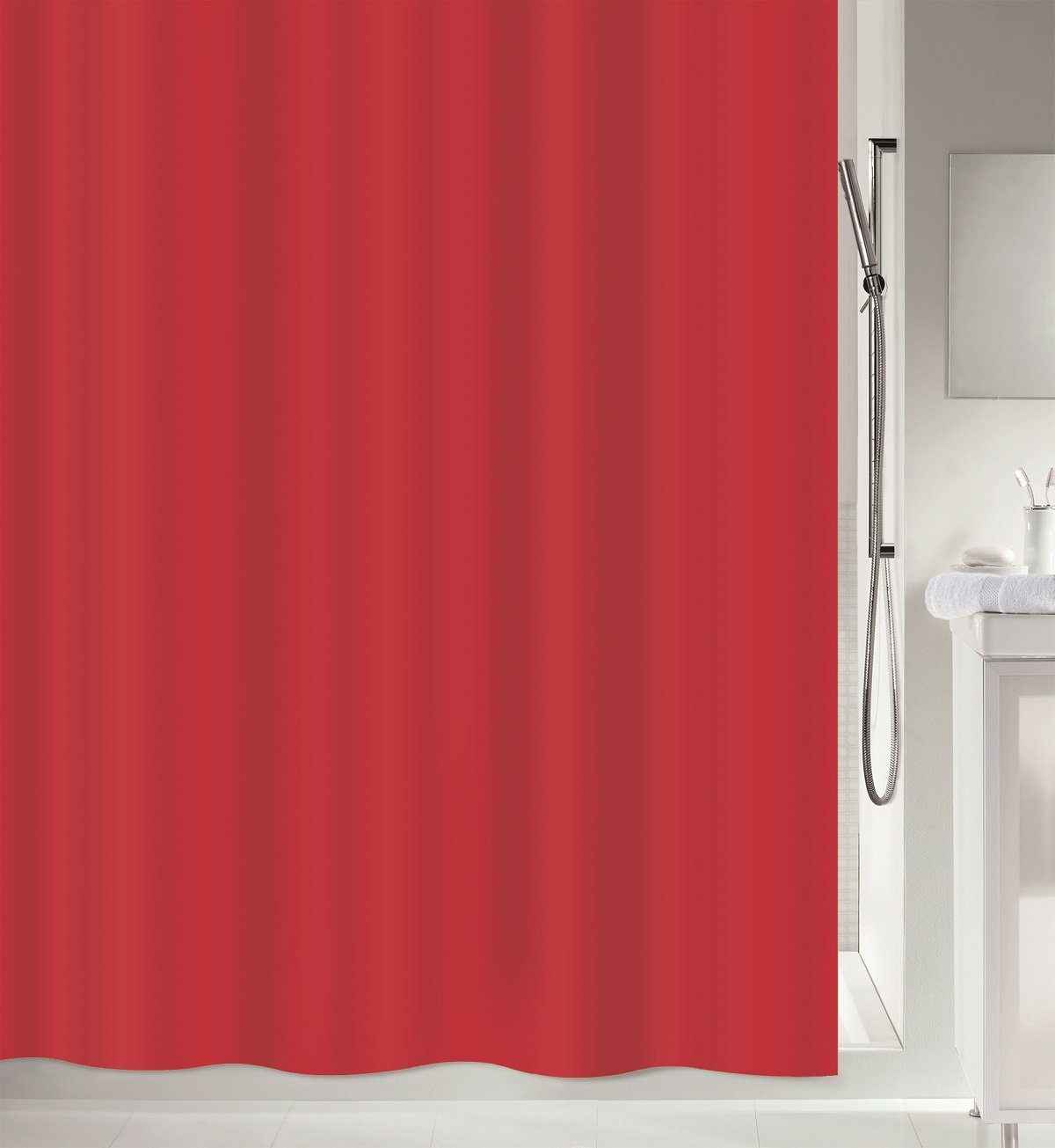 spirella Duschvorhang ATLAS Breite 180 cm, Premium Textil-Duschvorhang, 100% Polyester, wasserabweisend, Anti-Schimmel-Effekt, waschbar 40°, uni, Farbe rot, Größe 180 x 200 cm