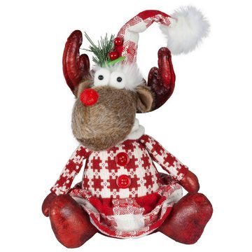 Christmas Paradise Weihnachtsfigur Elch sitzend 27cm (35cm) (Dekofiguren, 2 St., im Set), Rentier Pärchen, 2 Designs Mann und Frau, Weihnachtsdeko Rot-Weiss