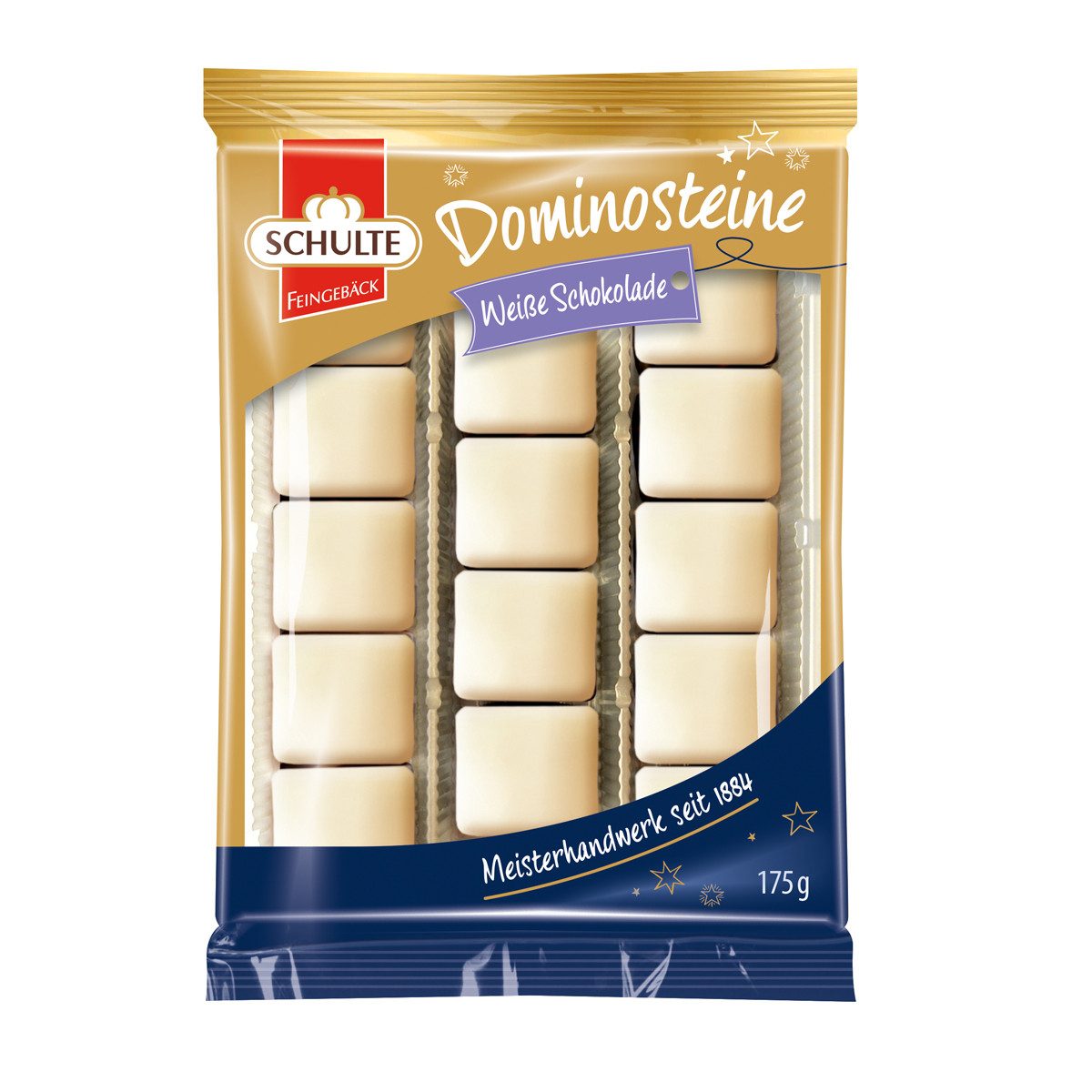 Schulte Süßigkeit, Schulte Feingebaeck Dominosteine mit Weißer Schokolade ueberzogen 175g
