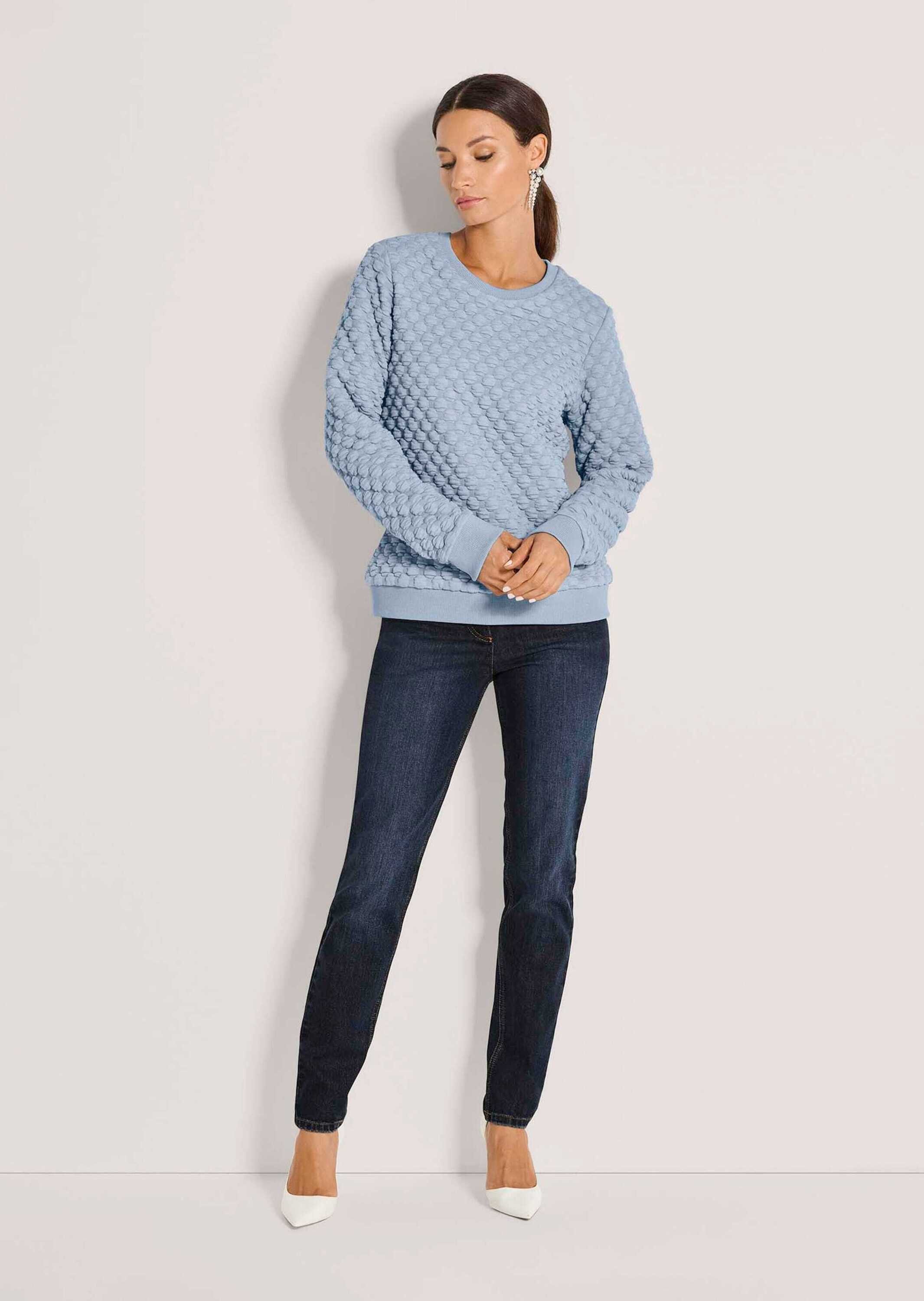 MADELEINE Langarmshirt Sweatshirt mit Cloqué-Struktur Rundhalsausschnitt & feine Bubble-Optik