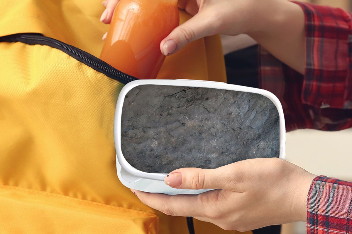 MuchoWow Lunchbox Schiefer Erwachsene, - Verwittert weiß Kunststoff, Brotbox für - Brotdose, und - für Grau, Industriell Jungs (2-tlg), Mädchen Kinder und