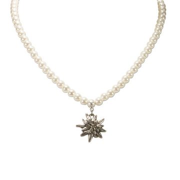 Alpenflüstern Collier Perlen-Trachtenkette Strass-Edelweiß klein (creme-weiß), - Damen-Trachtenschmuck Dirndlkette