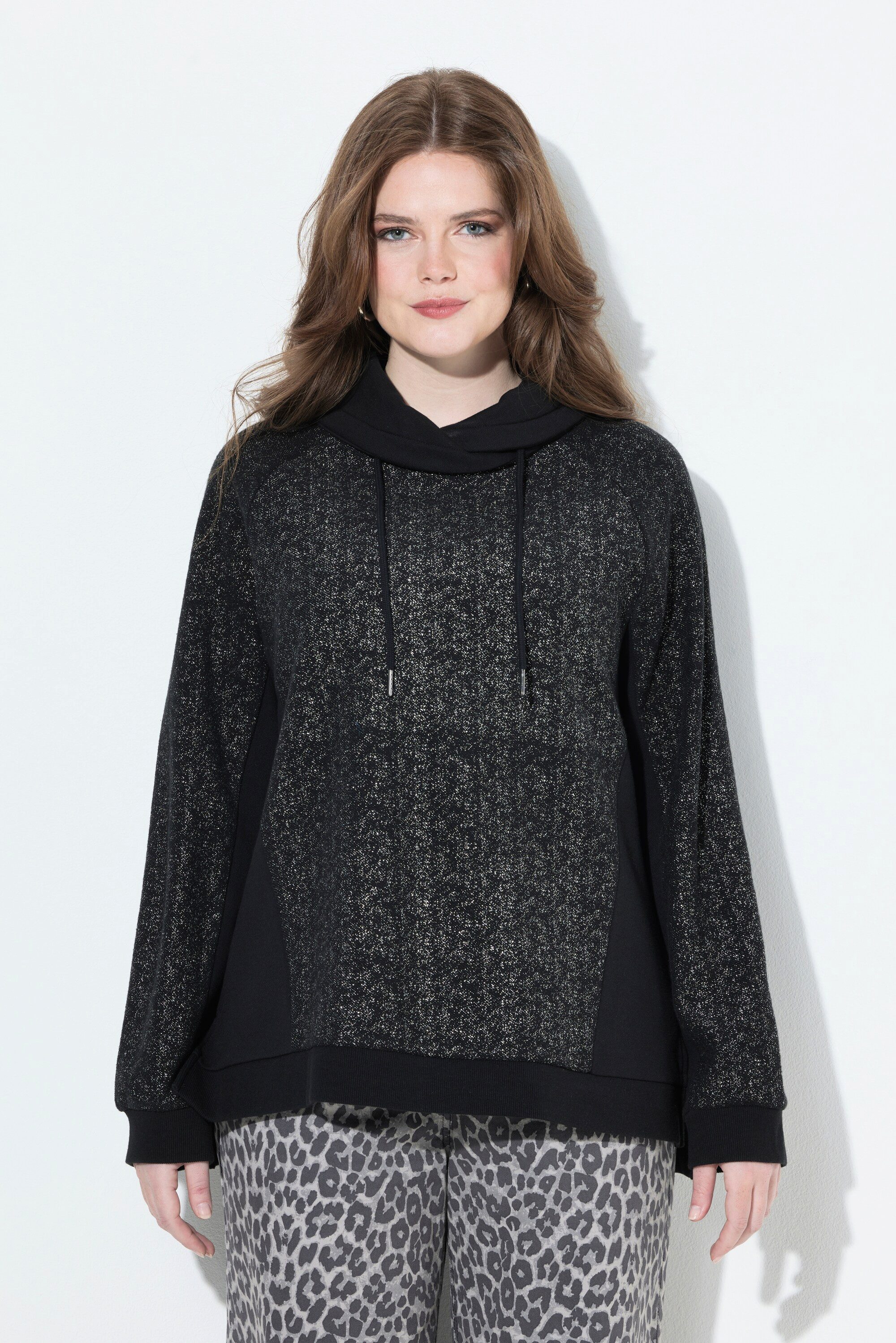 Sweatshirt Sweatshirt Glitzereffekt Stehkragen Langarm