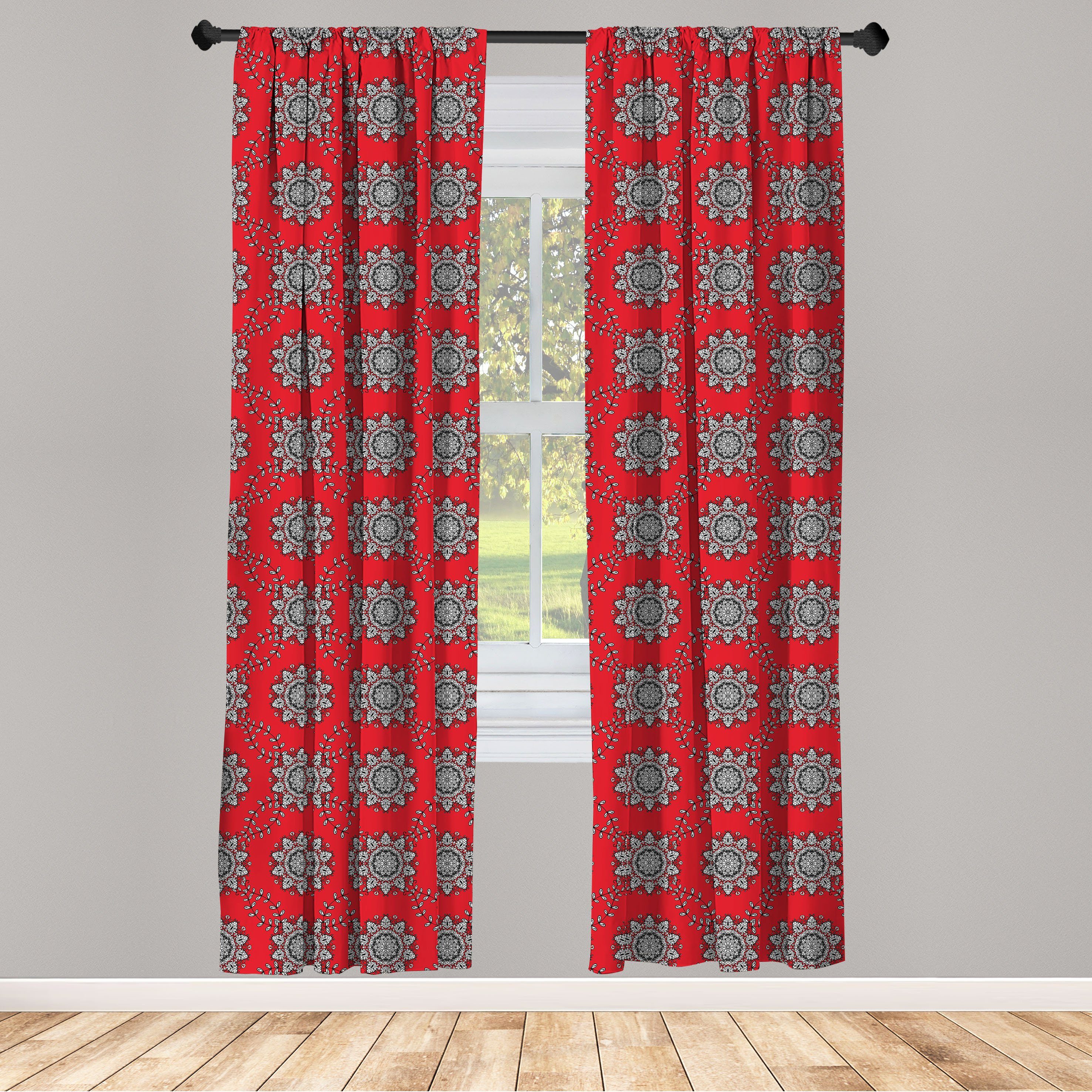 Gardine Vorhang für Wohnzimmer Schlafzimmer Wirbels-Blumen Red Dekor, Mandala Abakuhaus, greifen Microfaser, Ineinander