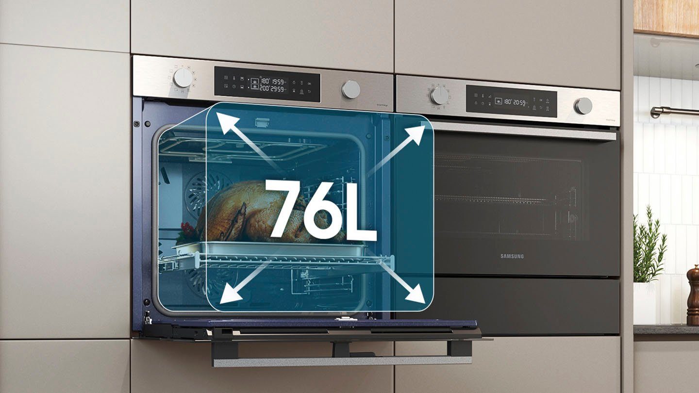 Zwei Samsung Flexibilität. Ofen. Pyrolyse Dual – NV7B4530ZAS, Ein Maximale Cook Pyrolyse-Selbstreinigung, Garräume. Flex Backofen