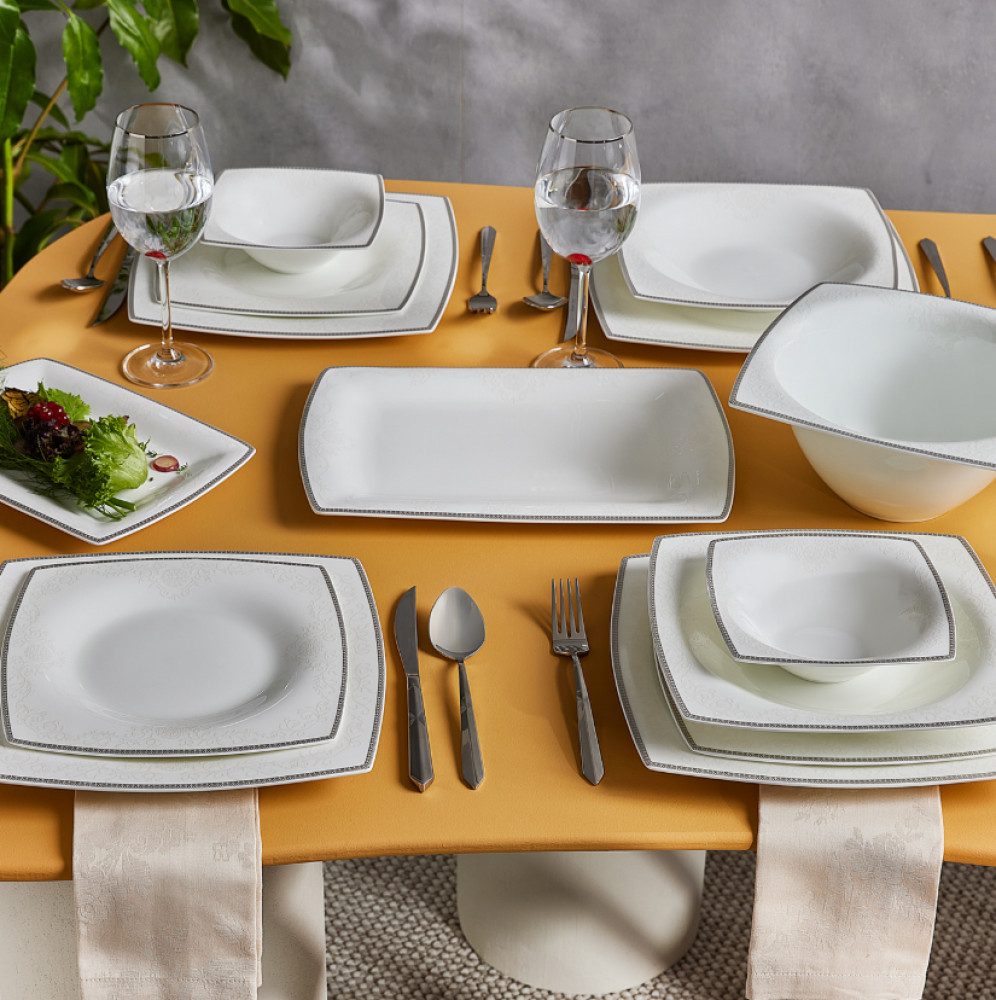 Karaca Geschirr-Set Karaca Fine Pearl Neklus 12 Personen Geschirrset, 58 Teilig, Kombigeschirr Fine Pearl Tafelservice Tellerset Tafelset