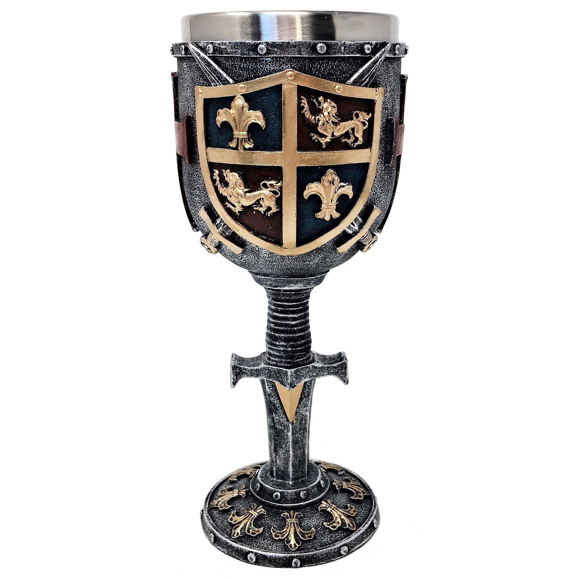 MystiCalls Becher Kelch mit Wappen Ritterkelch Ritter Mittelalter Wappenkelch Weinkelch, 1-tlg., Polyresin, Mit Metalleinsatz