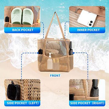 Fivejoy XL-Strandtasche XL-Strandtasche Faltbare Mesh Strandtasche Groß Beach Tote Bag (1-tlg), Damen Shopper Handtaschen mit Mehreren Taschen