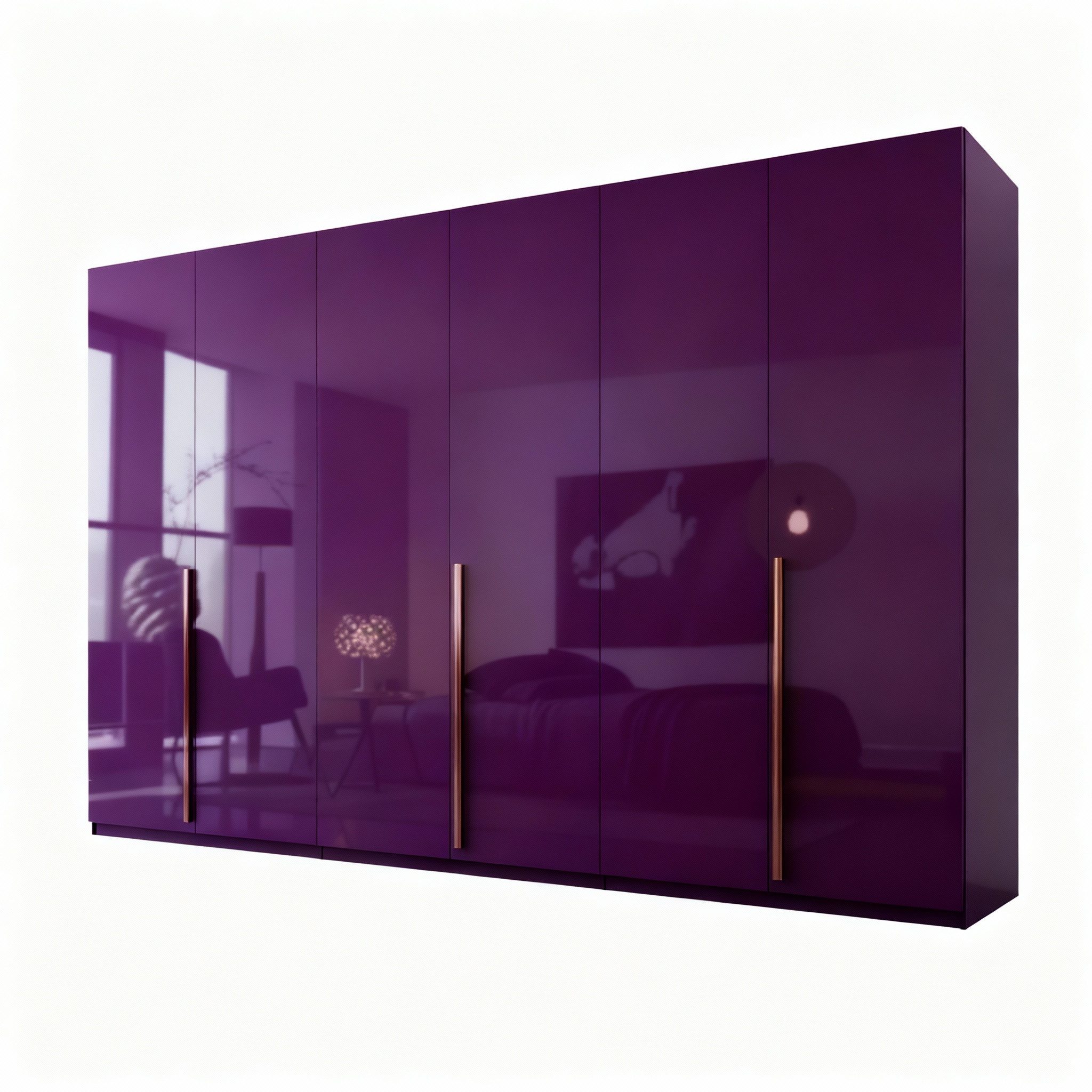 Palms-Store Kleiderschrank Prince 6‑türig Hochglanz Griffe in bronze-, chrom- und goldfarben (Spar-Set) Maße ca.: Breite: 300cm / Tiefe: 62cm / Höhe: 218cm