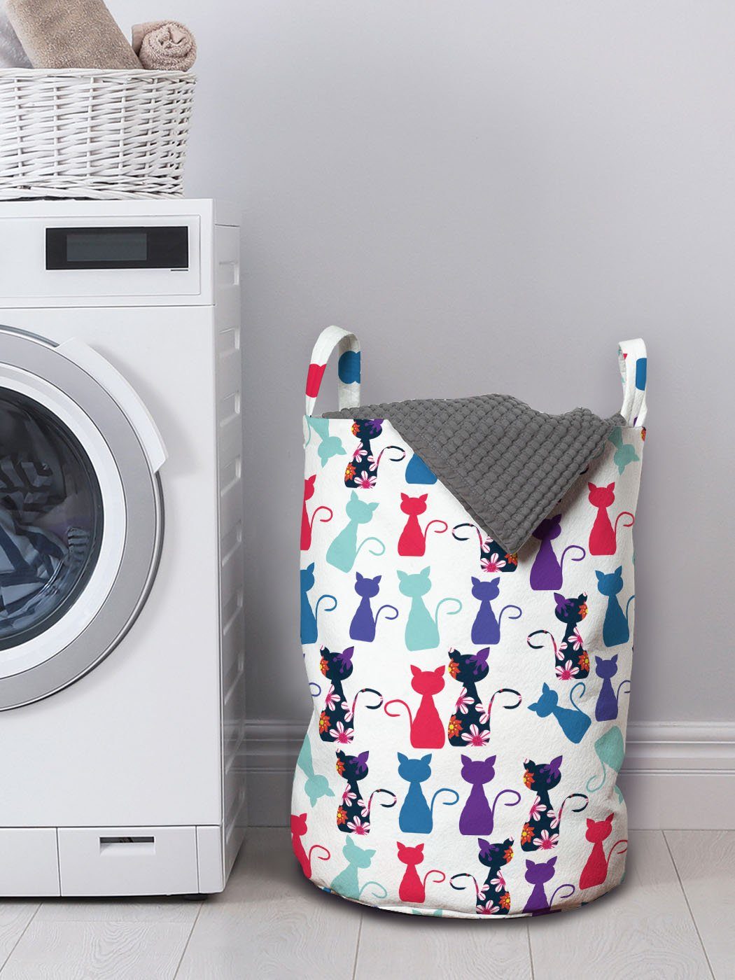 Abakuhaus Wäschesäckchen Wäschekorb mit Farben Baby-Katzen Kätzchen Waschsalons, Blumen für Kordelzugverschluss Griffen