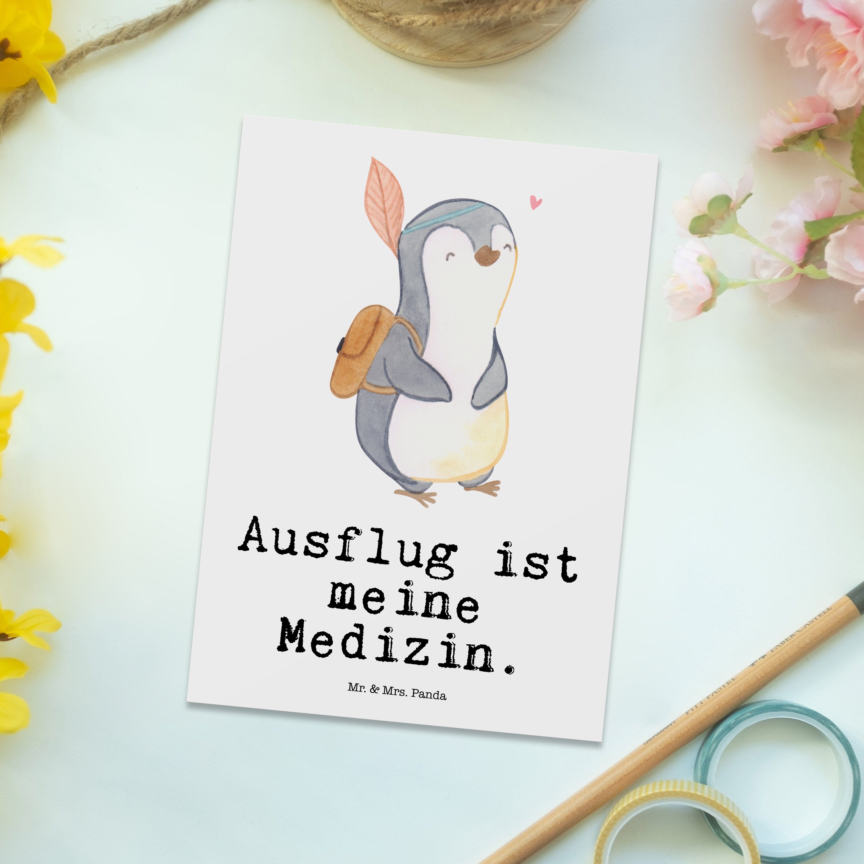 Postkarte - Panda Geschenk, Mr. - Pinguin Mrs. Ausflug & Einladungskarte, Medizin Weiß Ansichtsk