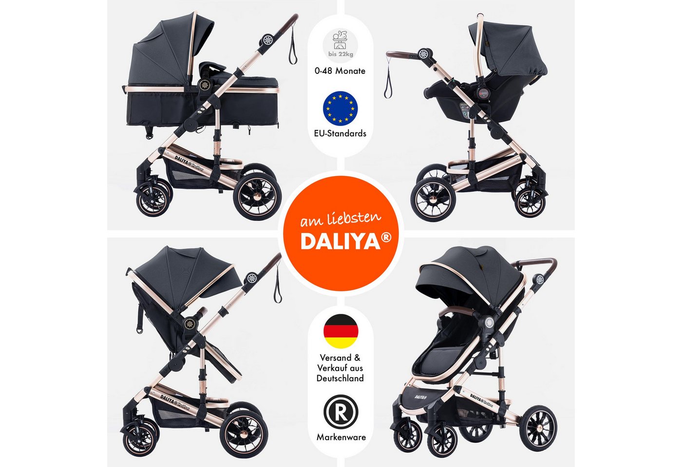Thumbnail - Daliya® Kombi-Kinderwagen NEOMOVE 3in1 Kinderwagen mit i-Size Babyschale & Buggy, (Reise-Set, 10-tlg), Kinderwagen mit i...