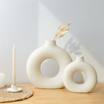 flature Tischvase Keramik Donut Vase Weiß - für Pampasgras und Blumen