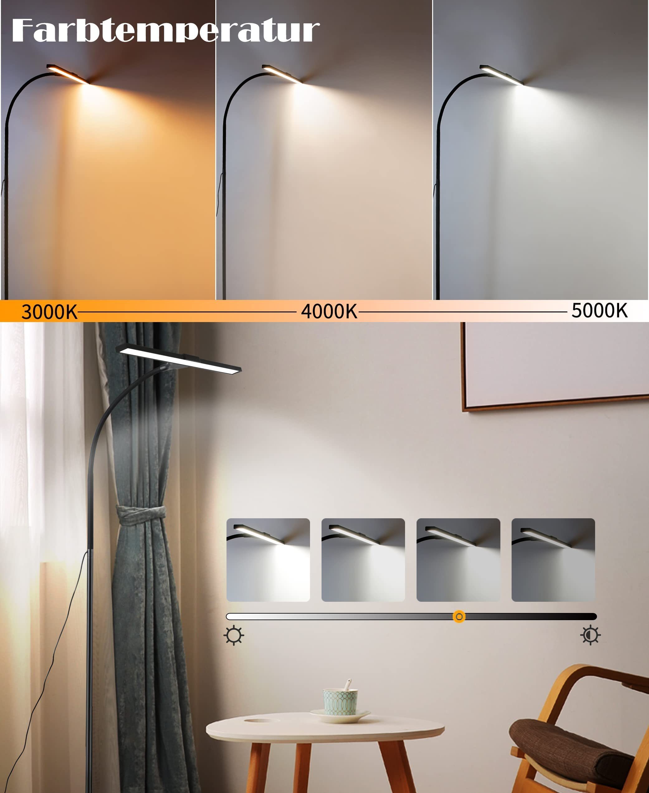 ZMH LED Stehlampe Wohnzimmer dimmbar Modern Schwarz/Weiß Stehleuchte Schlafzimmer Flur, dimmbar, LED fest integriert, Warmweiß-Neutralweiß, 10W,Touch-Dimmer,40-Min-Timer,Nachtlicht für Treppenhaus Arbeitszimmer