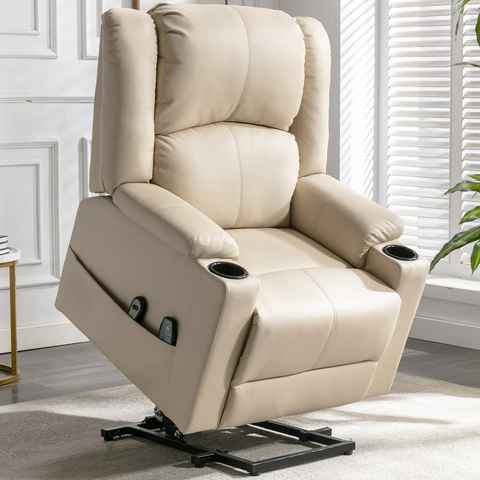 COMHOMA Relaxsessel Fernsehsessel Powerlift-Liegestuhl Massagesessel für ältere Menschen, mit 2 Seitentaschen und Getränkehalter, Massage & Heizung-Funktion