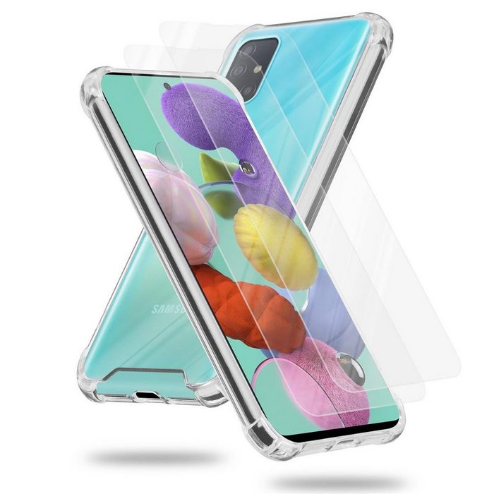 Cadorabo Handyhülle Hybrid Acrylic + 2x Tempered Gläser Samsung Galaxy A51 4G / M40s Hülle und 2x Tempered Schutzglas - Schutzhülle - Cover Case