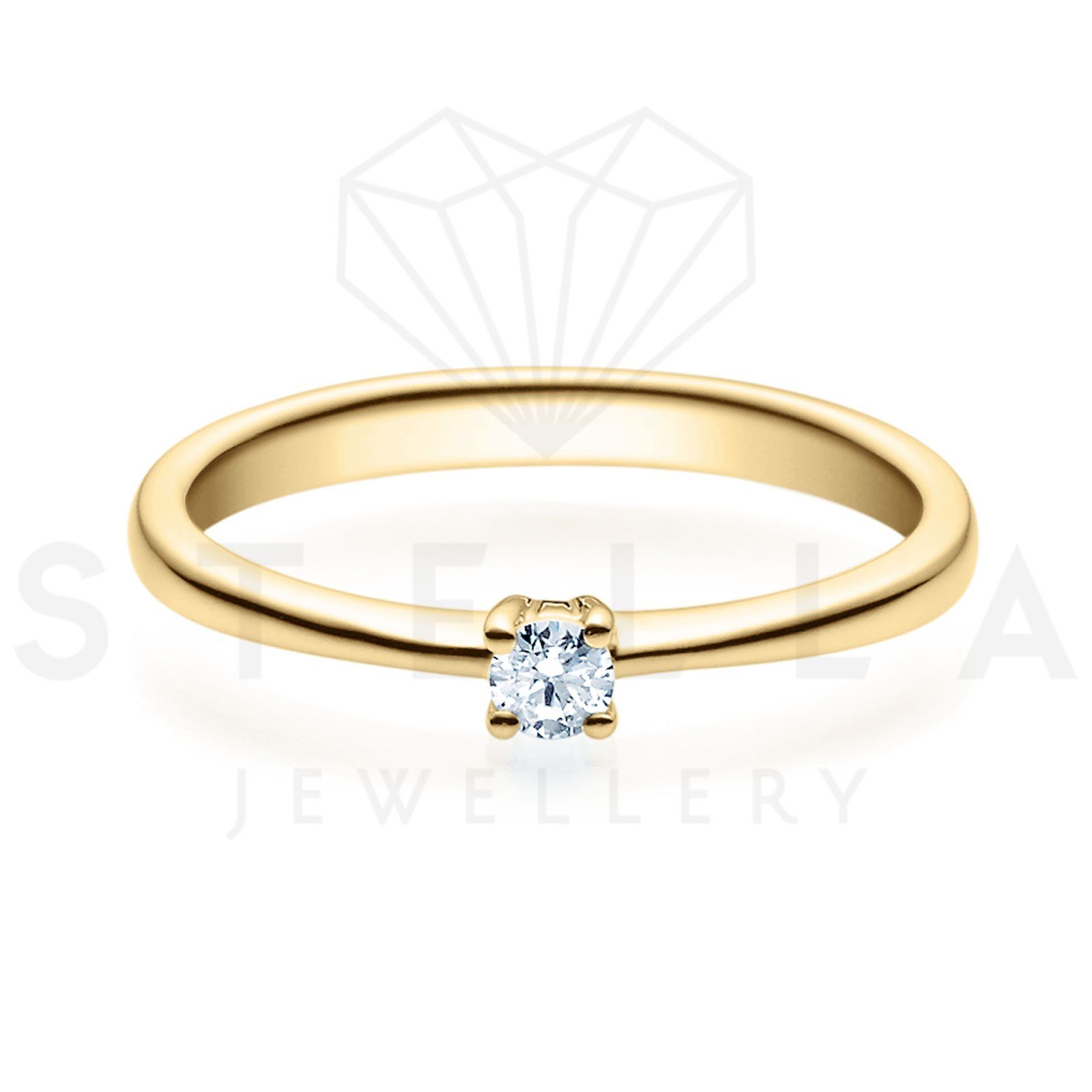 Brillant 375er 0,05ct. Verlobungsring Diamant mit (inkl. - Poliert Etui), Solitärring 0,05ct. Gelbgold Stella-Jewellery