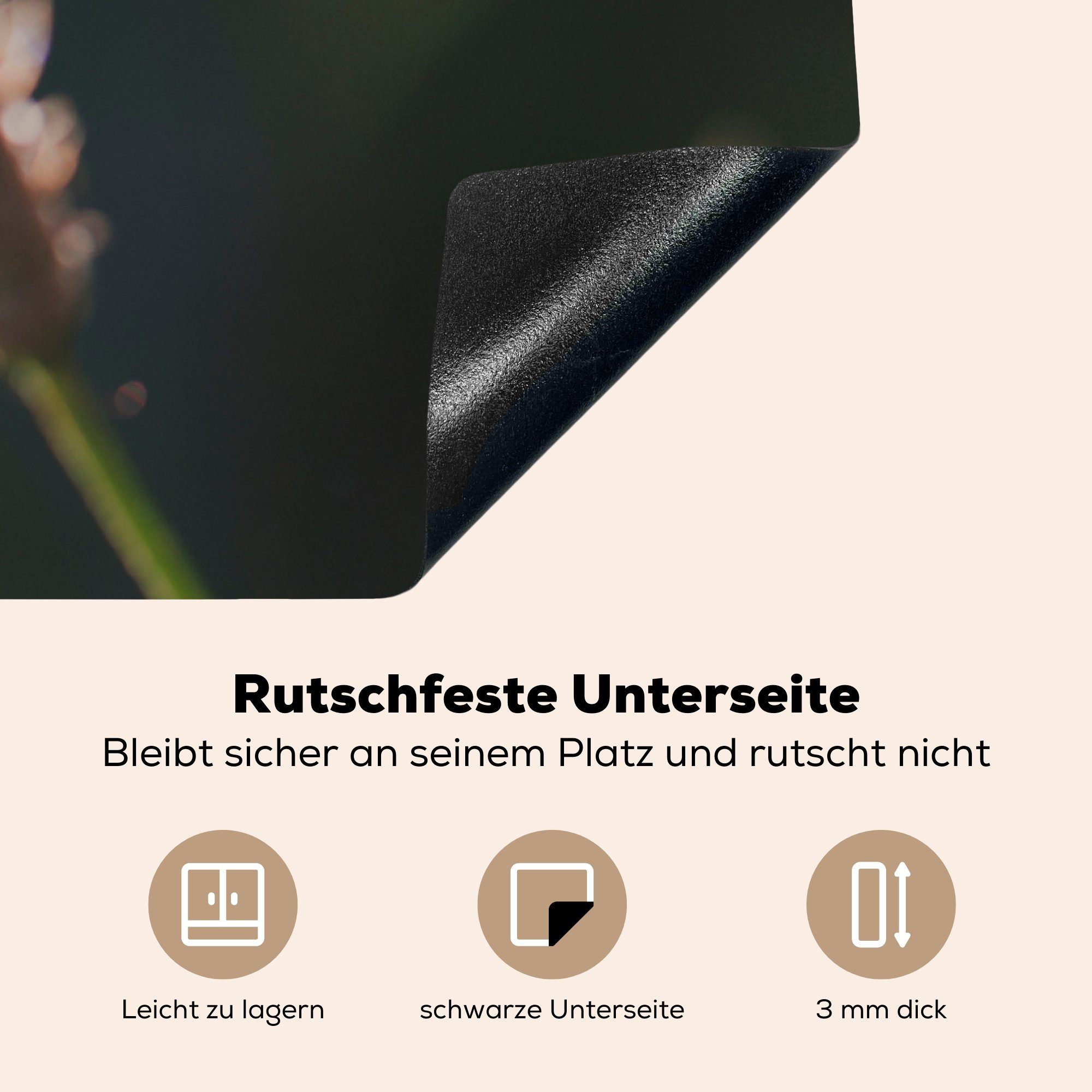 auf einer 78x78 für Herdblende-/Abdeckplatte Arbeitsplatte Hintergrund, tlg), Biene küche Vinyl, MuchoWow Nahaufnahme dunklem cm, (1 Ceranfeldabdeckung,