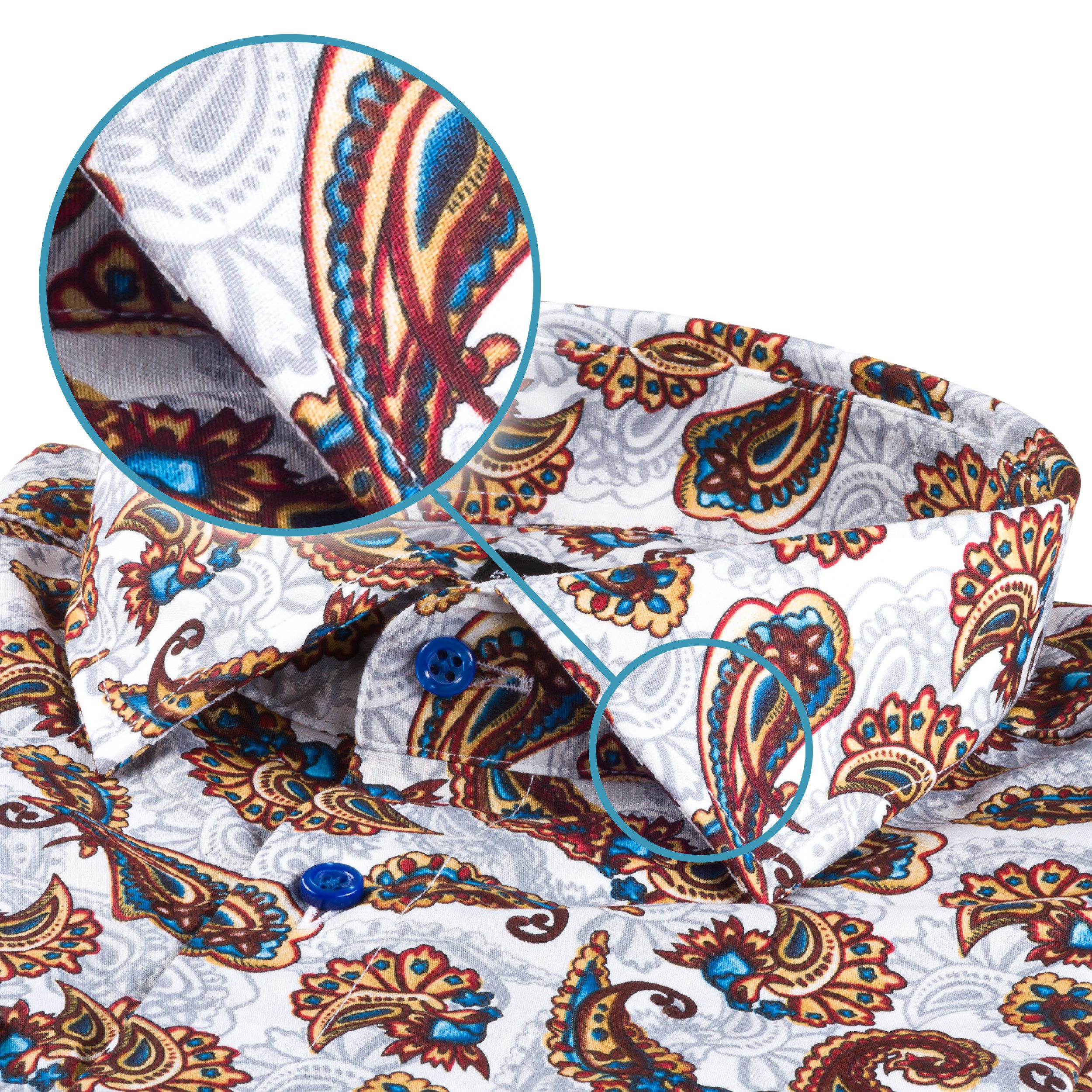 Karl Mommoo Langarmhemd KARL MOMMOO Paisley weiß/blau – Baumwolle, Regular Fit Handgefertigt in Italien