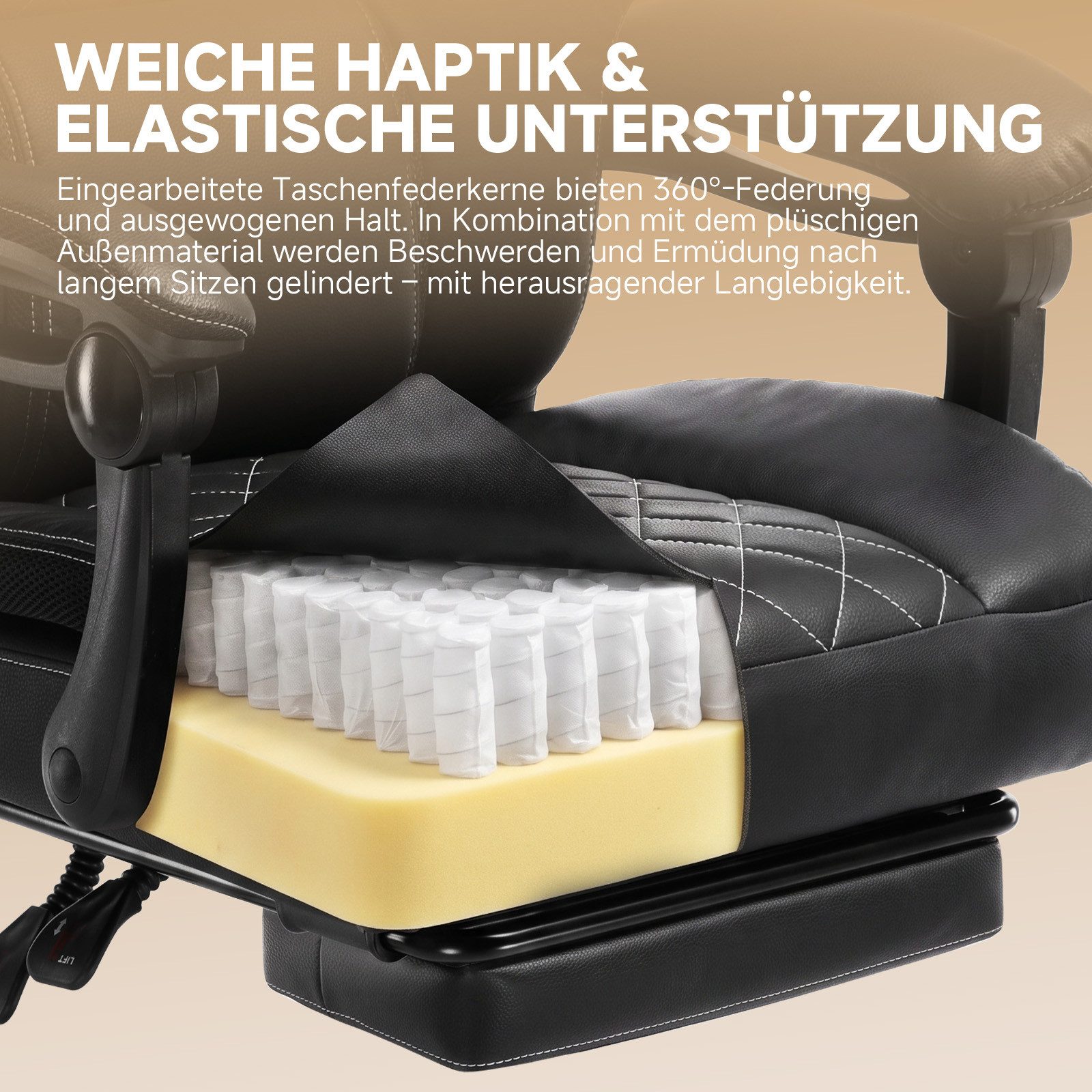 GTPLAYER Gaming-Stuhl Ergonomischer Bürostuhl mit Fußstütze und Lendenstütze Chefsessel, breiter Computersessel, Höhenverstellbar, Federkernsitz