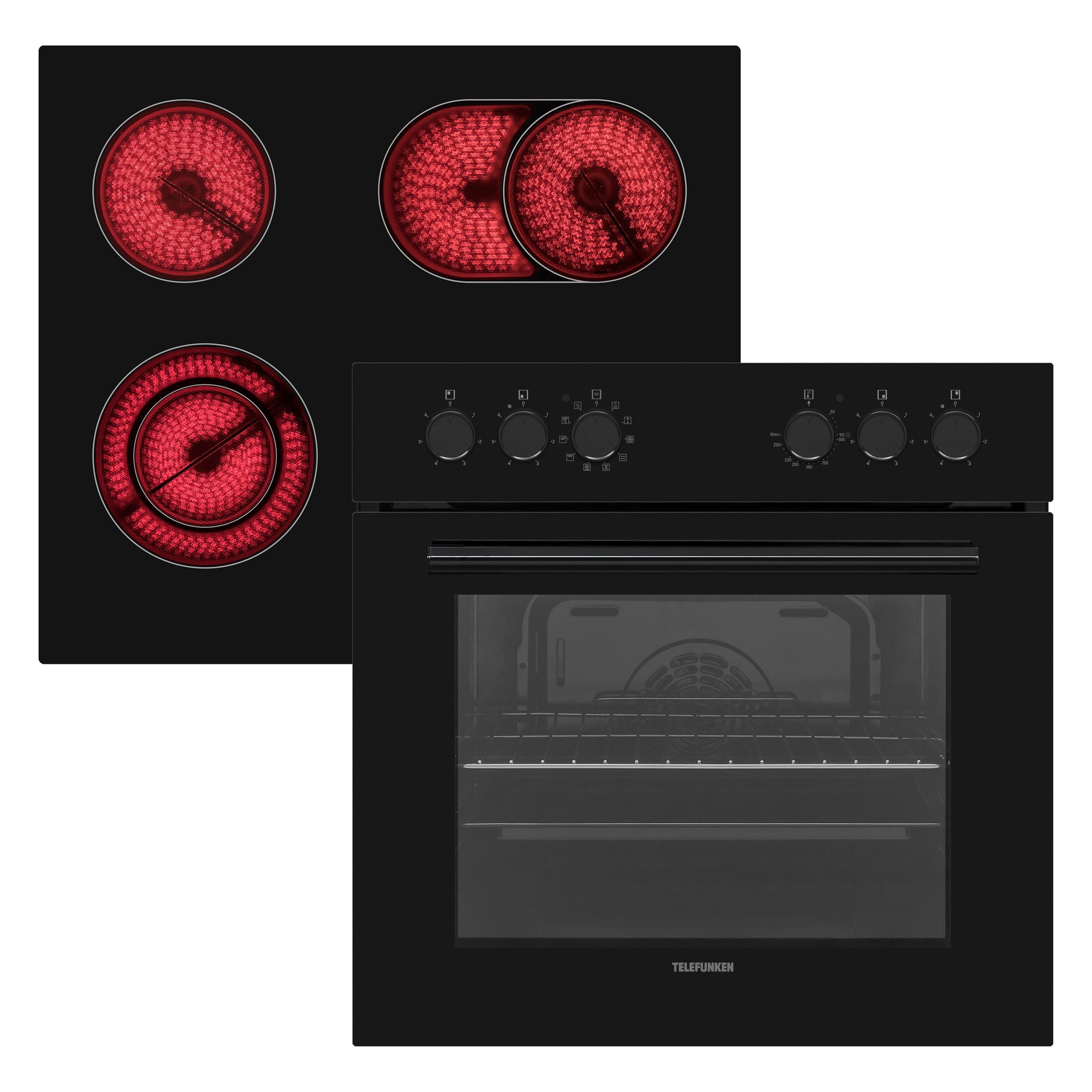 Telefunken Elektro-Herd-Set ECHS65A-B2, VapClean, Einbauherdset, 65 L, Backofen & Glaskeramik-Kochfeld, Hot Air Shield