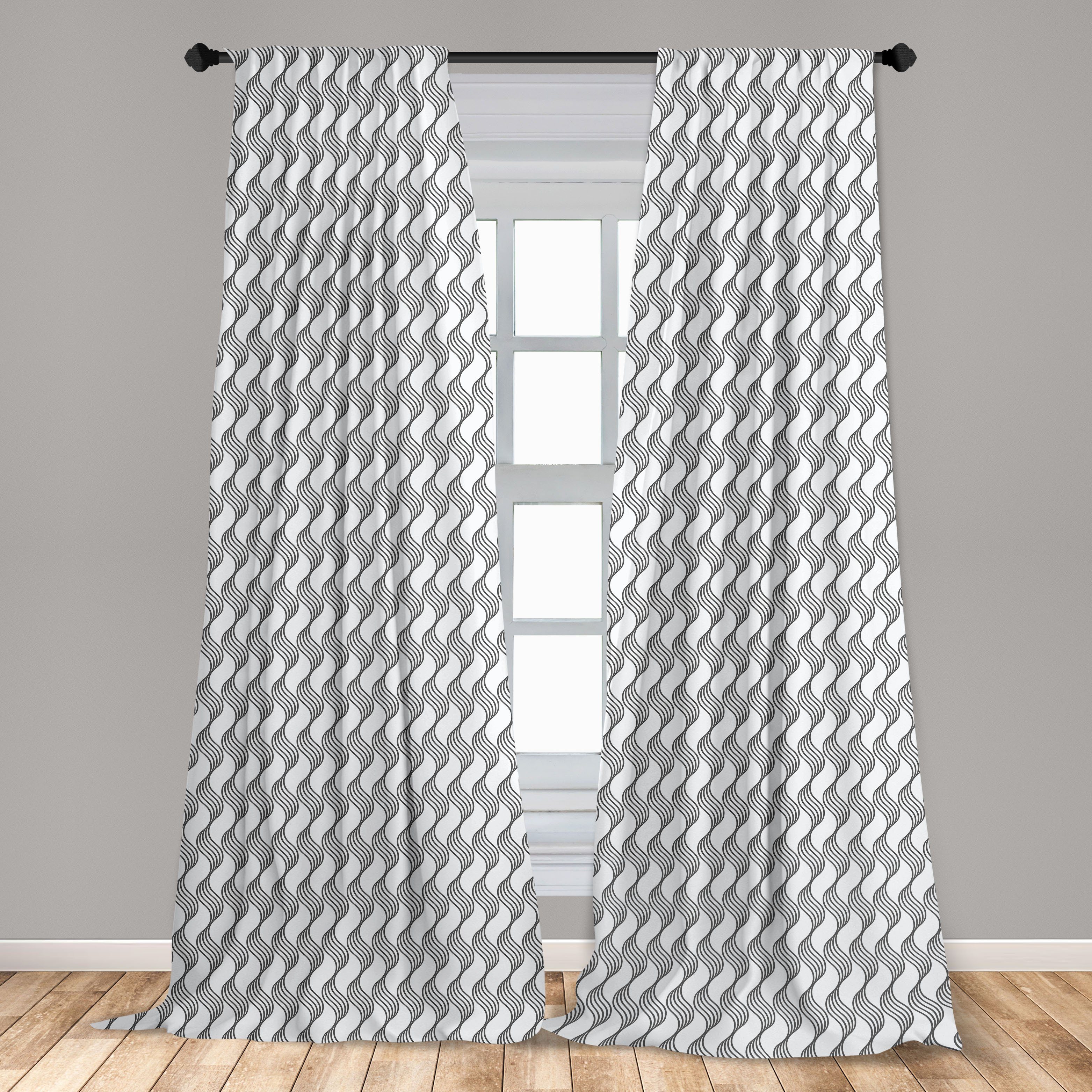 Gardine Vorhang für Wohnzimmer Abstrakt Dekor, Microfaser, Wellig Schlafzimmer Abakuhaus, Simplistic Monochrome
