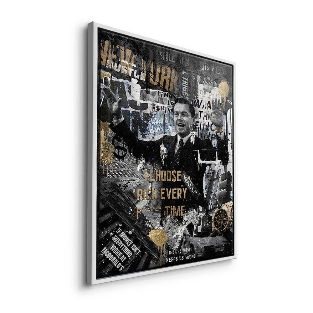 I CHOO$E Leinwandbild, schwarzer Motivationsbild Rahmen - RICH Wandbild DOTCOMCANVAS® Premium