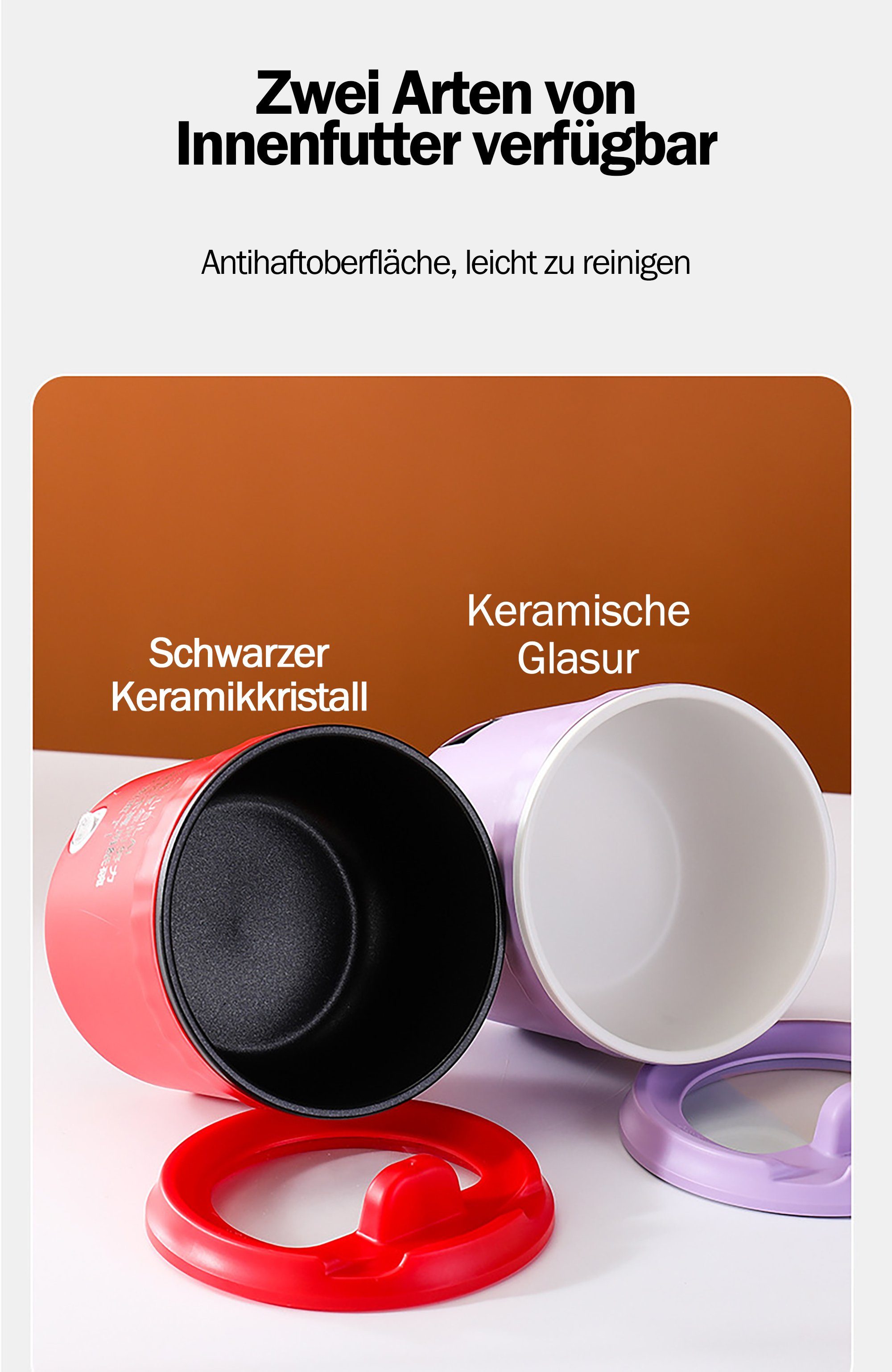 Tragbarer, KUGI Pot Multikocher für Keramikkristall-01-Rot 1L Ramen Tragbare Schwarzer Mini Suppe Schneller Hot Elektrische Pfanne 450W Elektrischer Nudelkocher,Mini