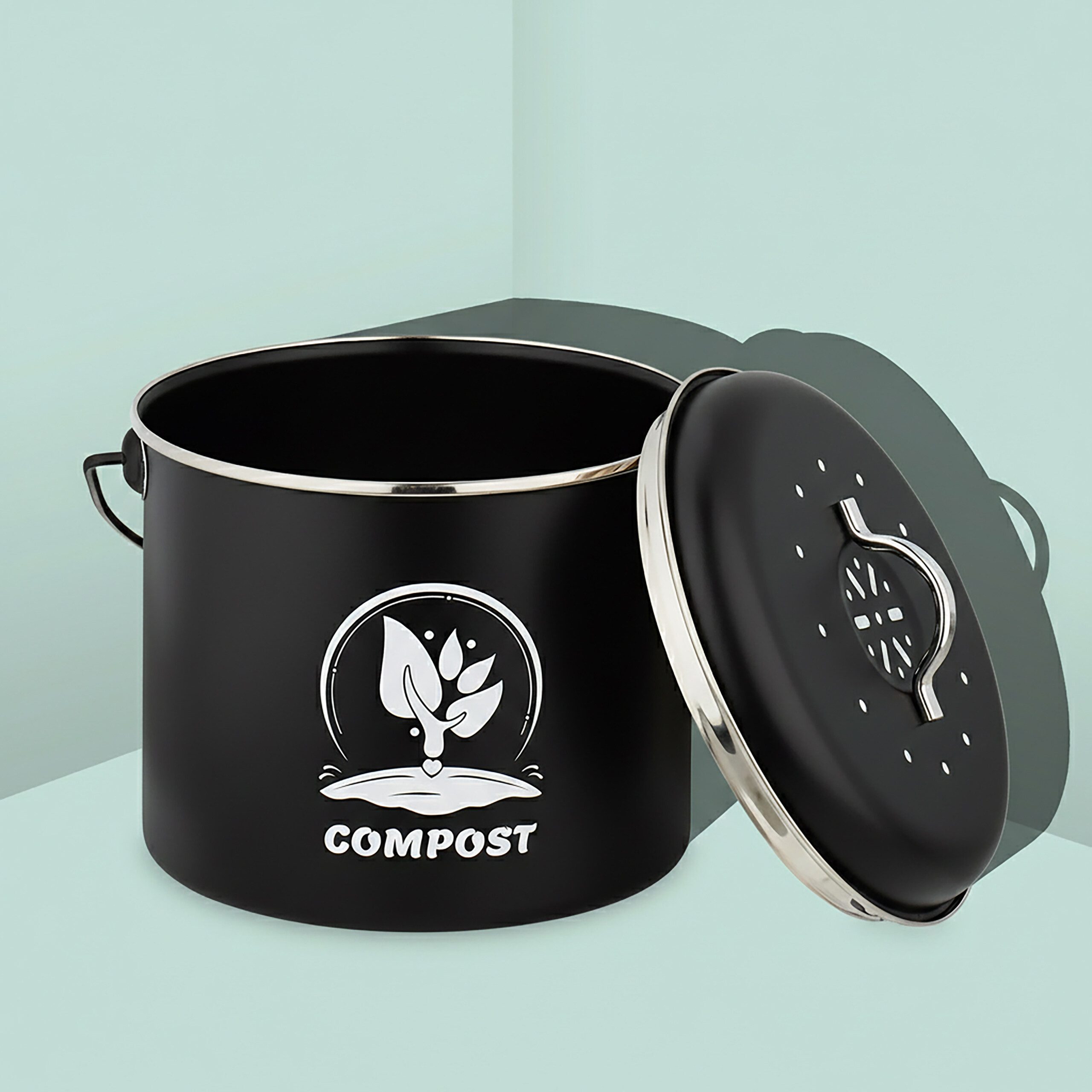 relaxdays Biomülleimer Runder Komposteimer Küche 3,5 Liter, schwarz