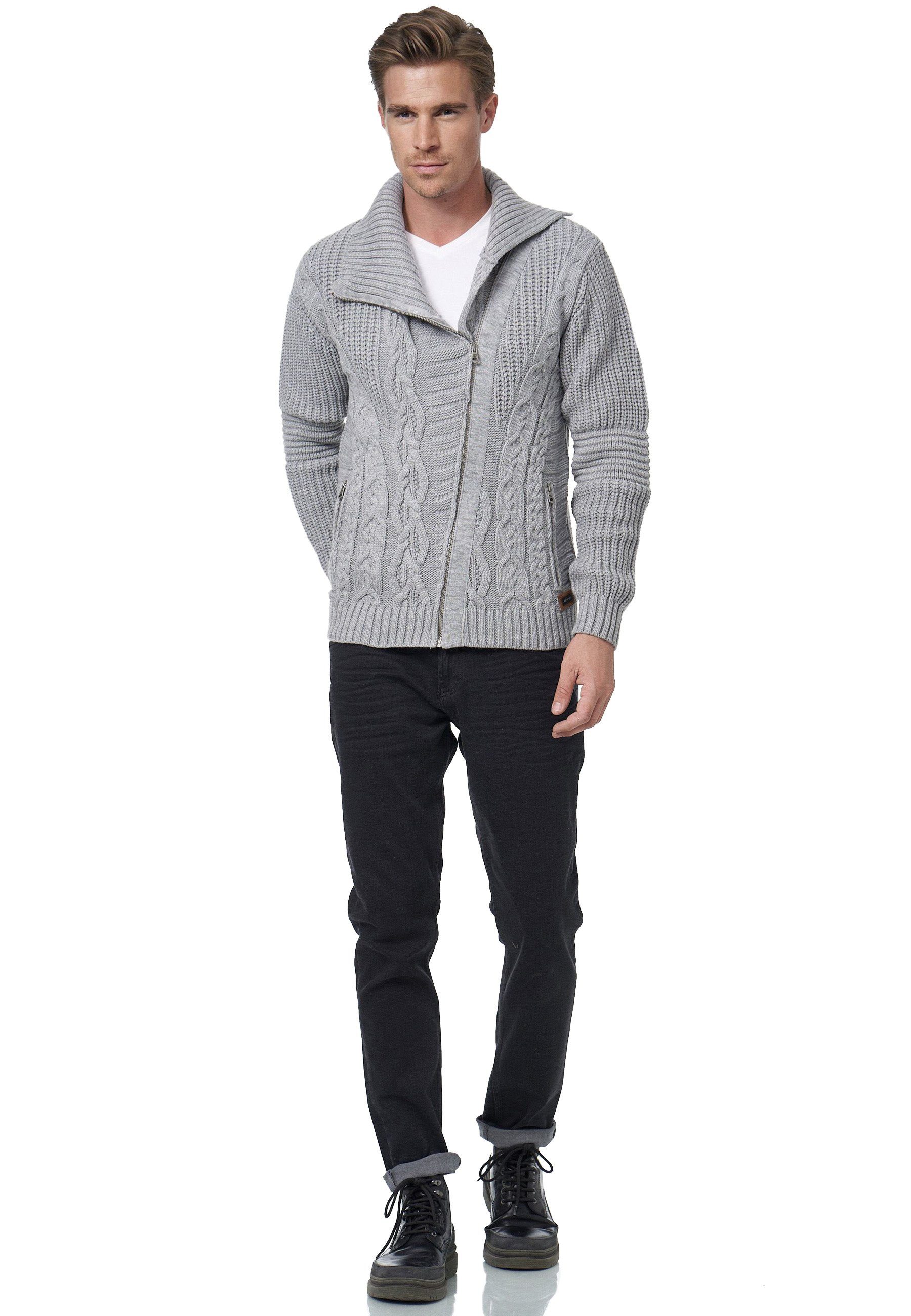 grau Strickjacke Reißverschluss Neal mit Rusty asymmetrischem