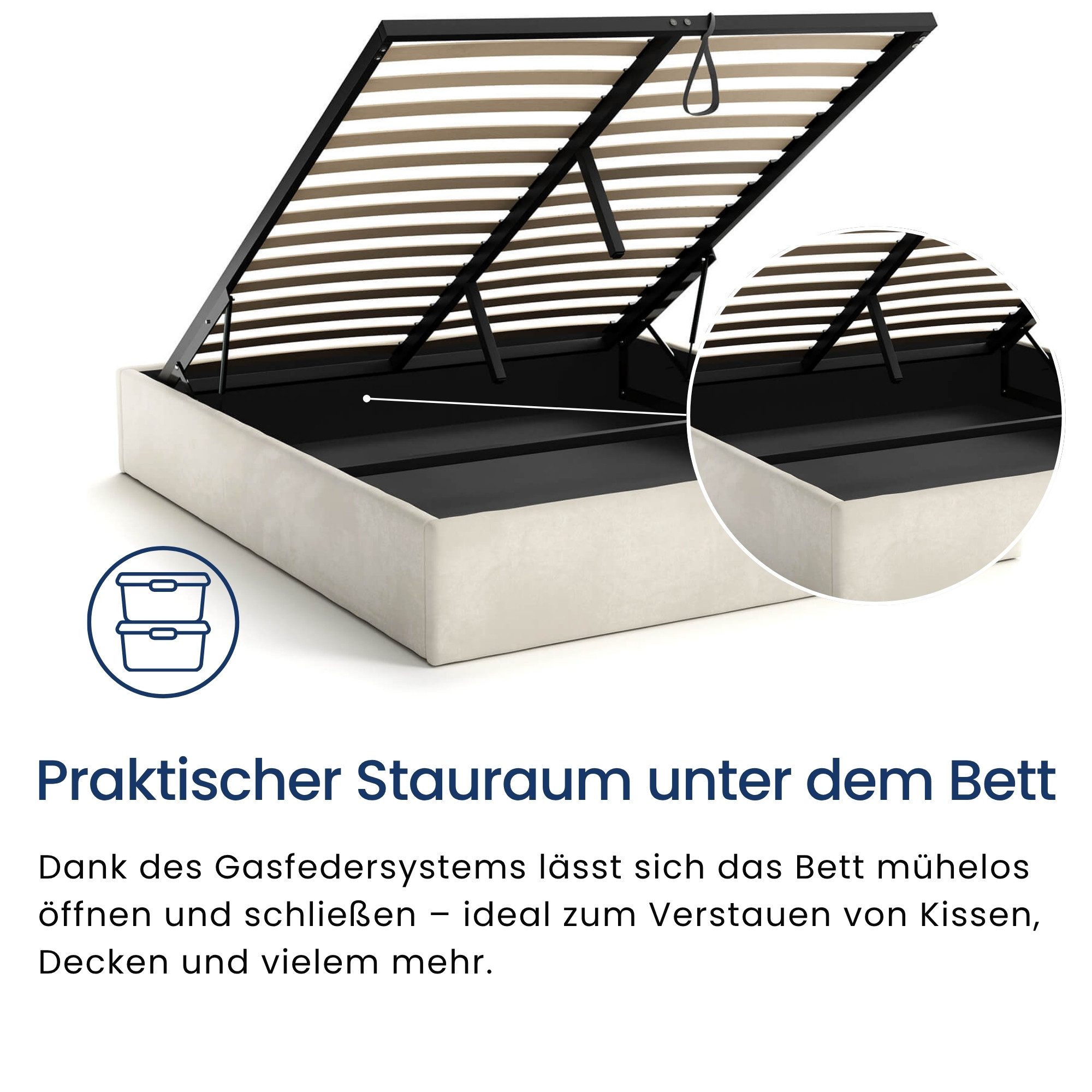 Home Collective Polsterbett Bett Doppelbett Bettgestell mit Lattenrost & Stauraum, platzsparend ohne Kopfteil, weiche Samtpolsterung, 120x200 cm beige