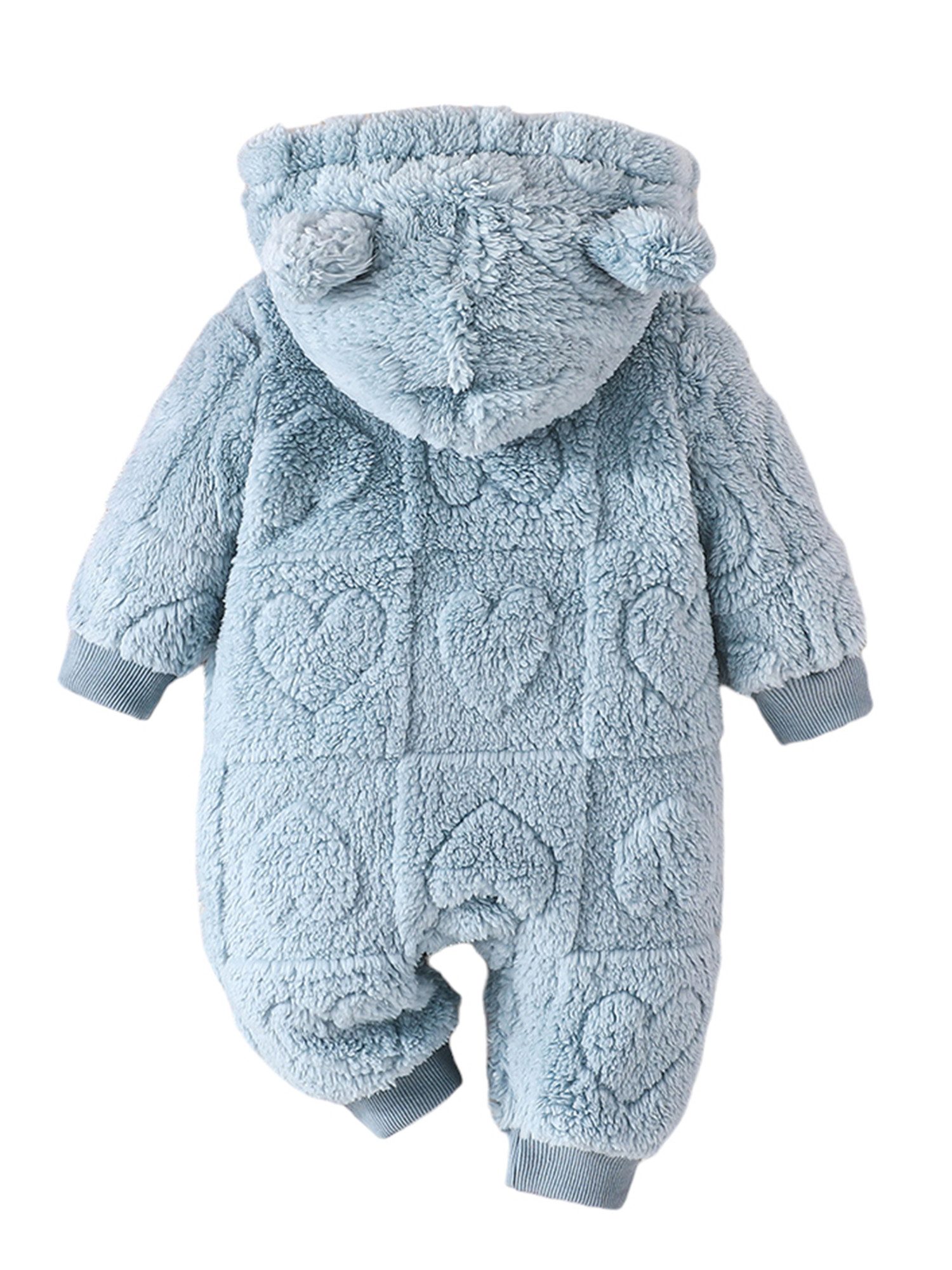 Lapastyle Strampler Kapuzenpullover für Baby Jungen Mädchen, warmer Overall mit Herzmuster (1-tlg) Baby Strampler mit Reißverschluss, einfarbige Kleidung