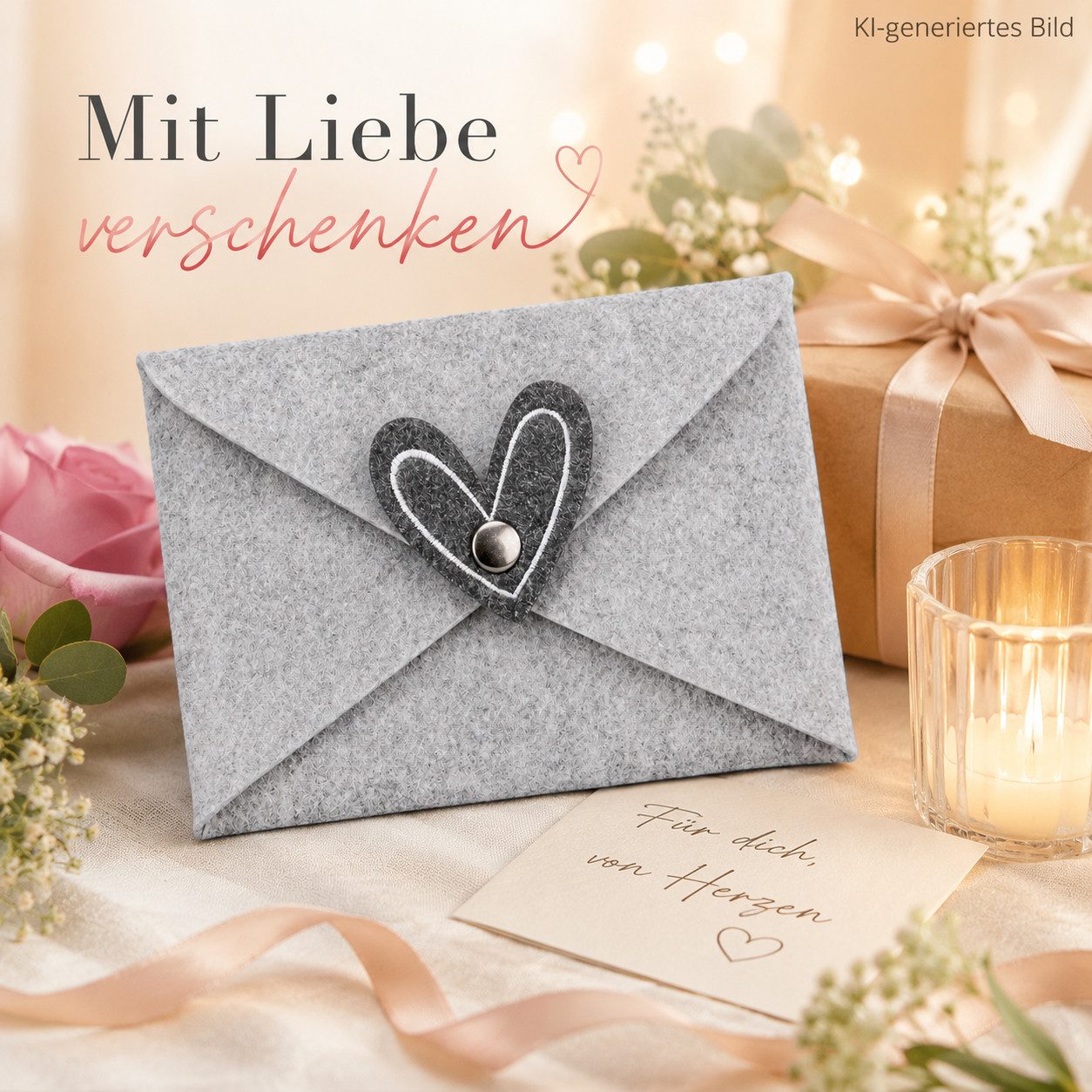 GILDE Briefumschlag Filz Briefumschlag Herz 16 x 11 cm – Bild 4 von 5