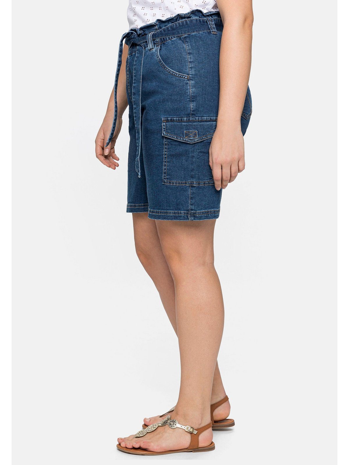 Sheego Jeansbermudas Große Größen (Set) mit High-Waist-Bund und Gürtel