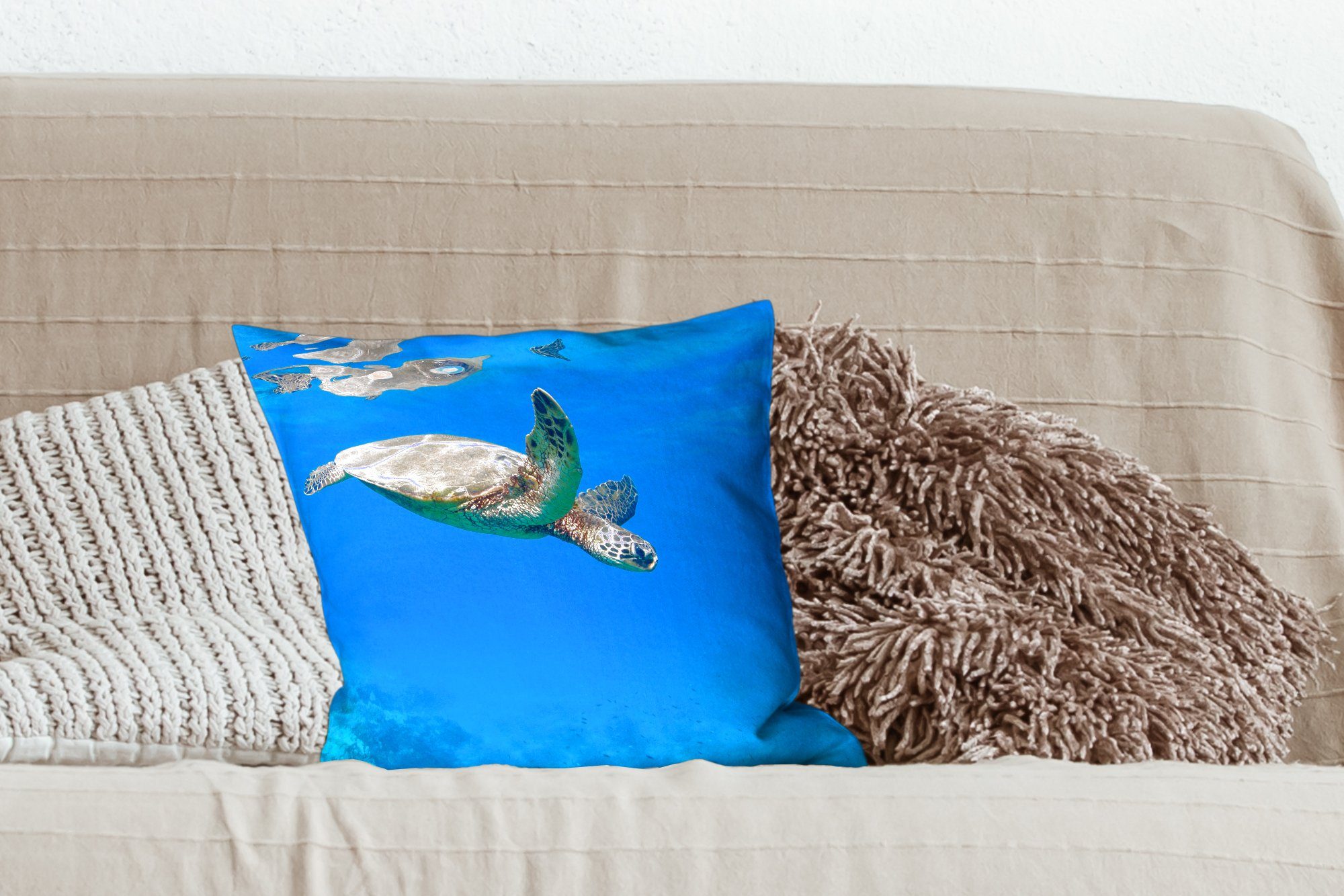 MuchoWow Dekokissen Schildkröte für Zierkissen mit im Füllung Deko, Sofakissen Meer, Schlafzimmer, Wohzimmer, schwimmt