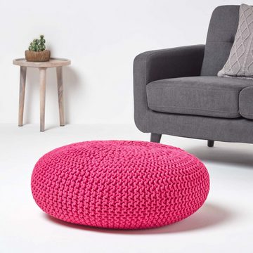 Homescapes Pouf Großer Strickpouf 100% Baumwolle, pink